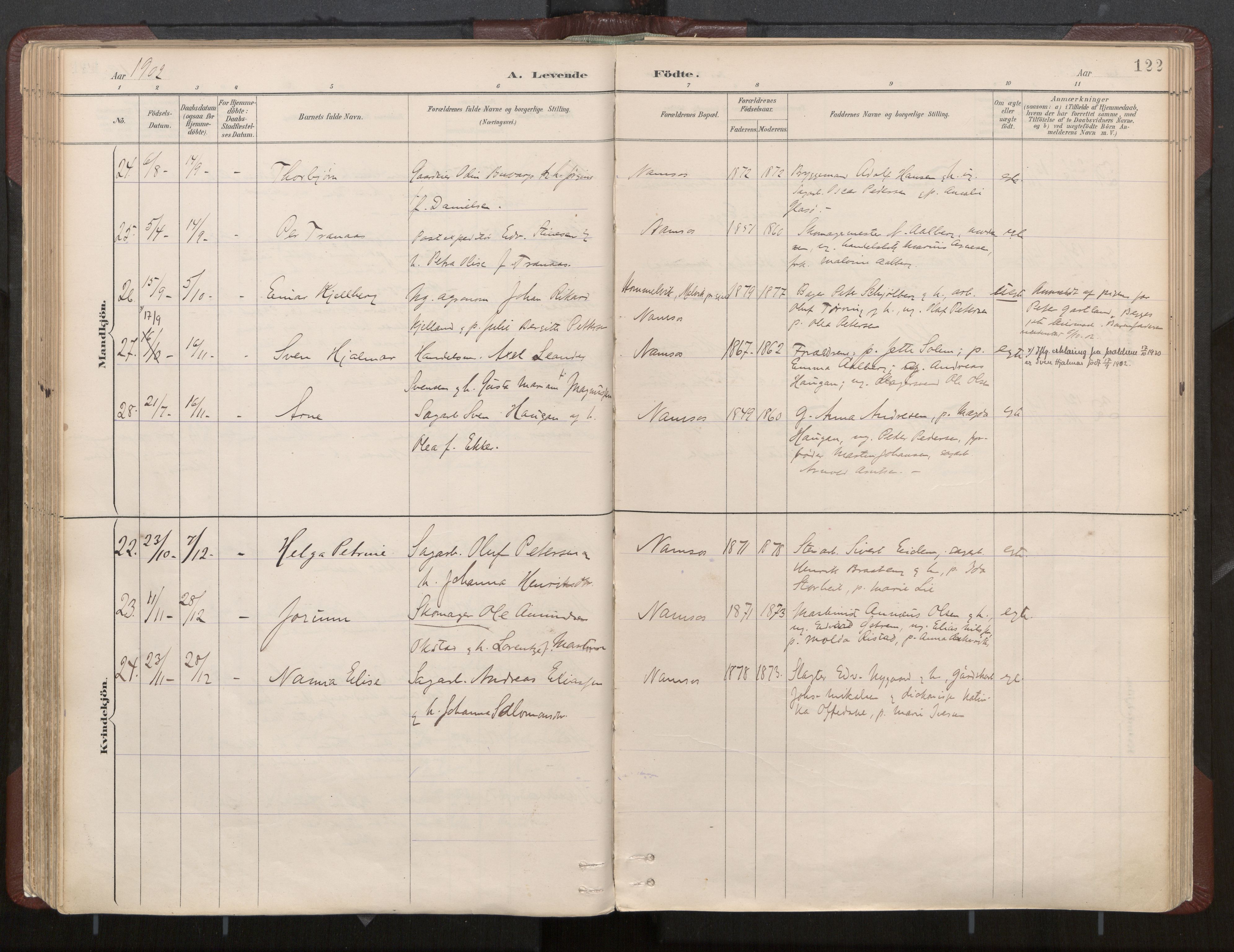 Ministerialprotokoller, klokkerbøker og fødselsregistre - Nord-Trøndelag, SAT/A-1458/768/L0574: Parish register (official) no. 768A08, 1887-1927, p. 122