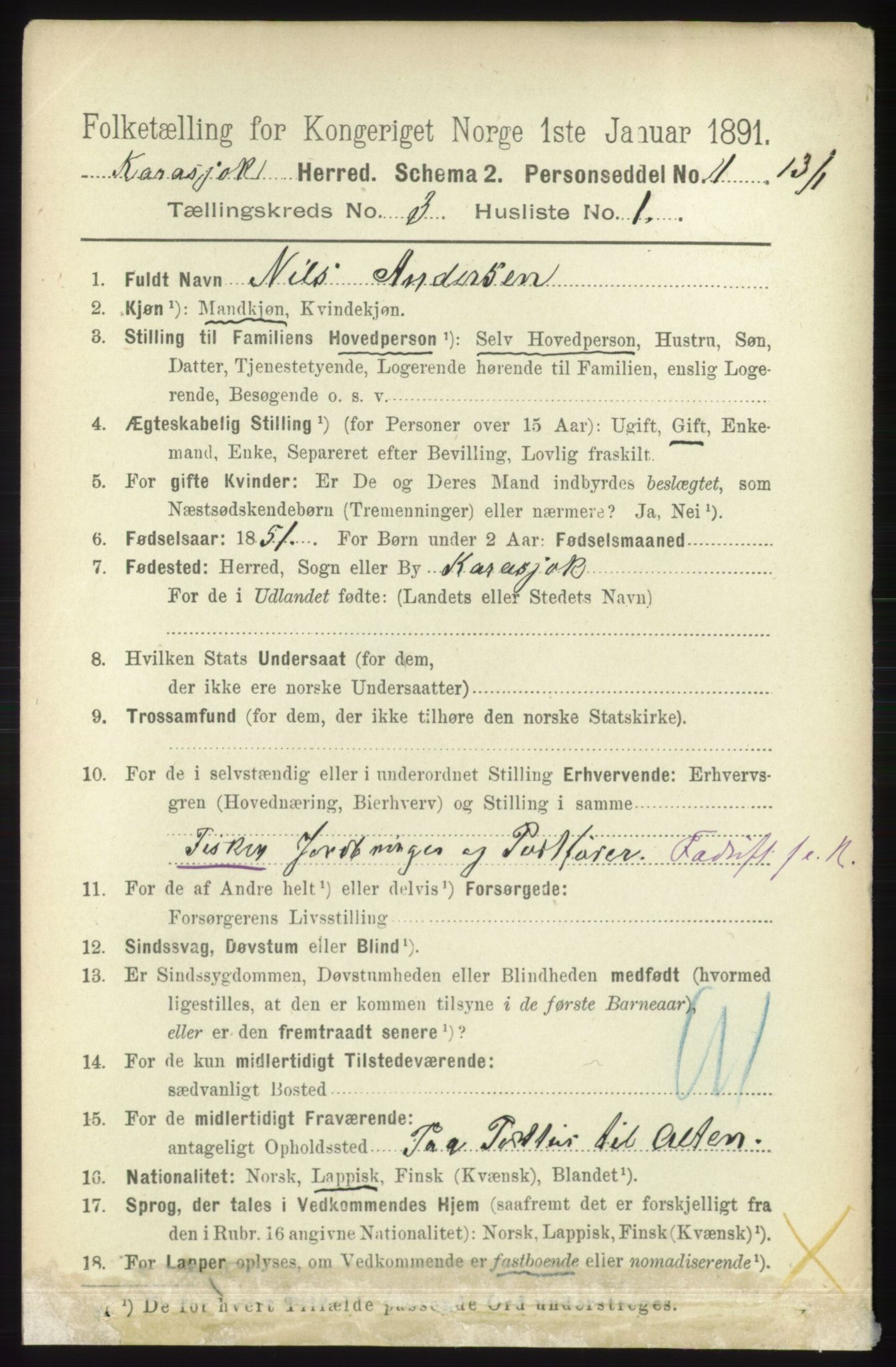 RA, 1891 census for 2021 Karasjok, 1891, p. 553
