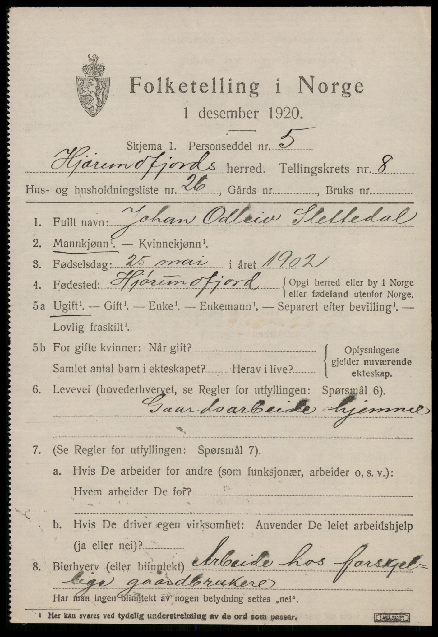 SAT, 1920 census for Hjørundfjord, 1920, p. 3217