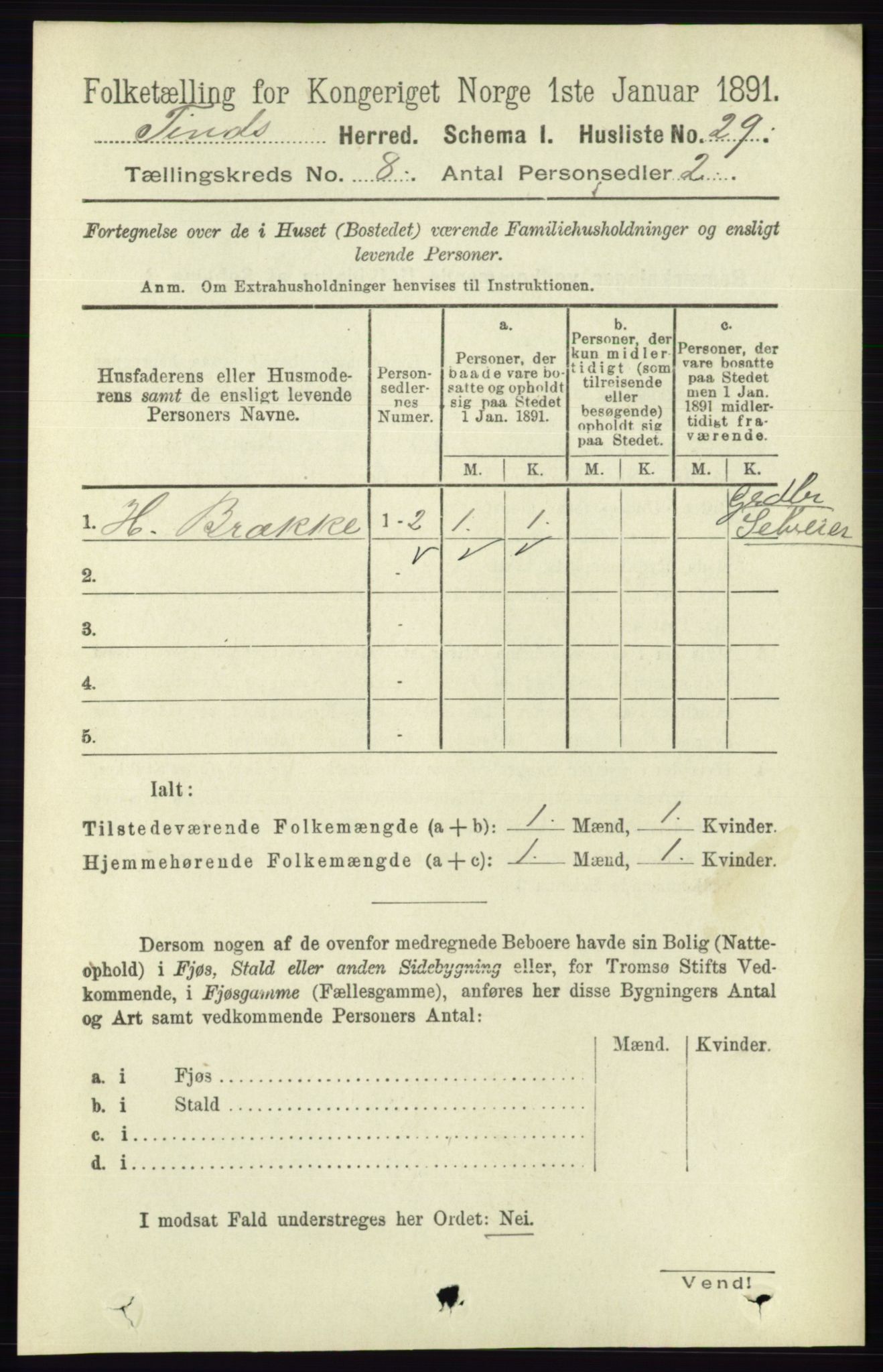 RA, 1891 census for 0826 Tinn, 1891, p. 1657