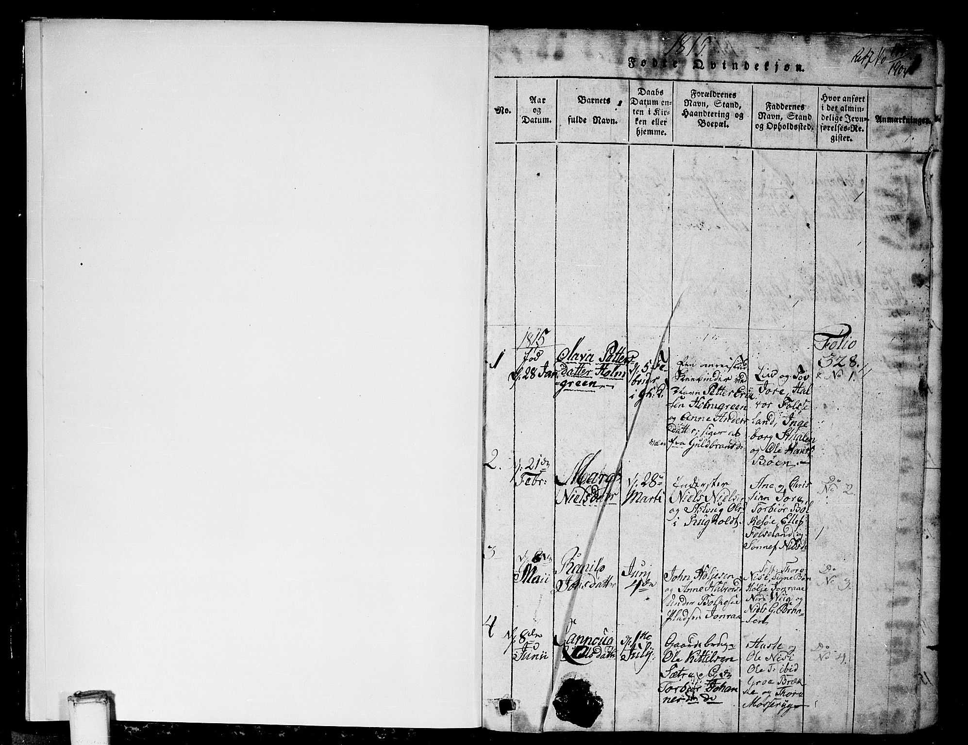 Gransherad kirkebøker, SAKO/A-267/G/Ga/L0001: Parish register (copy) no. I 1, 1815-1842, p. 1