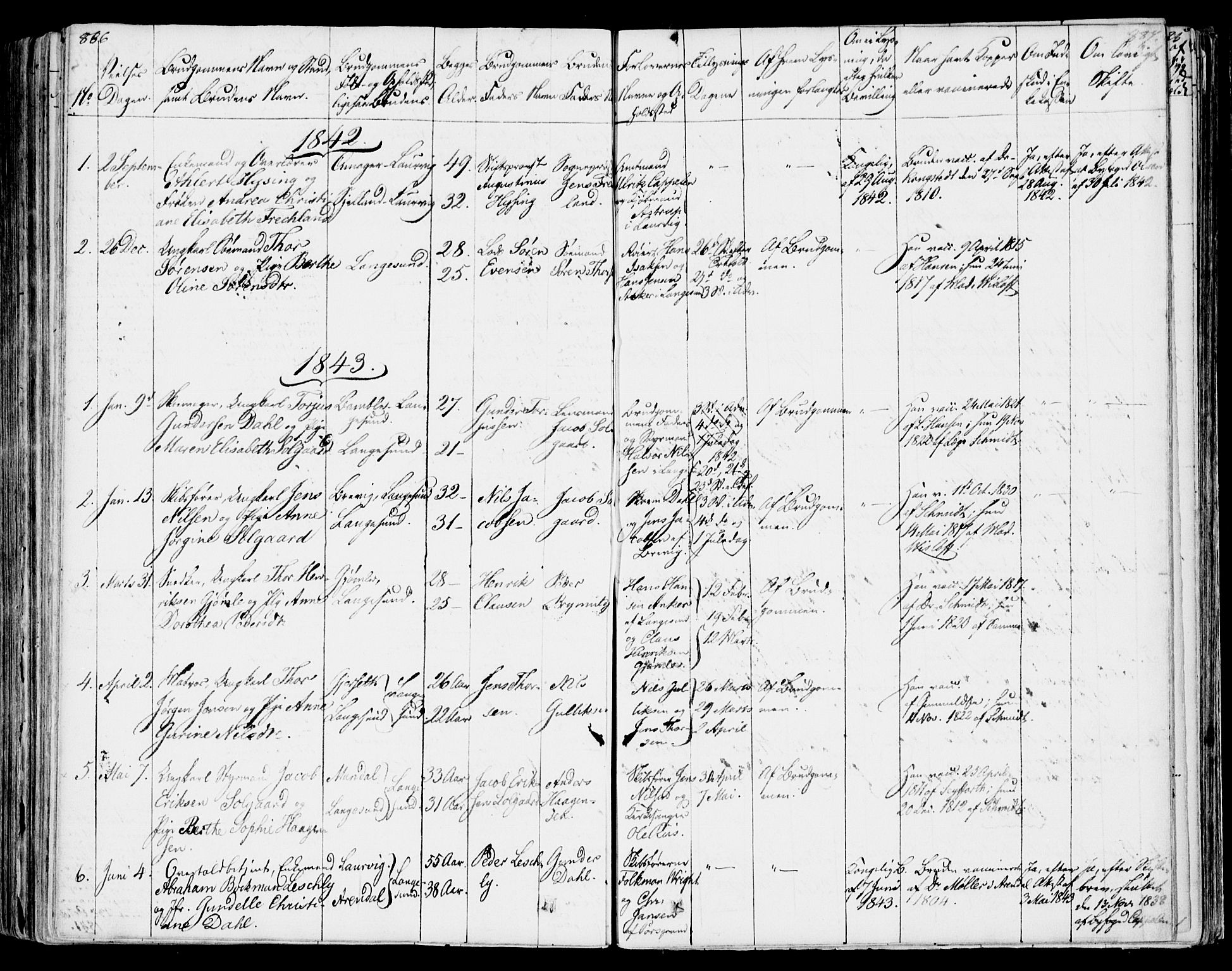 Bamble kirkebøker, SAKO/A-253/F/Fa/L0004: Parish register (official) no. I 4, 1834-1853, p. 886-887
