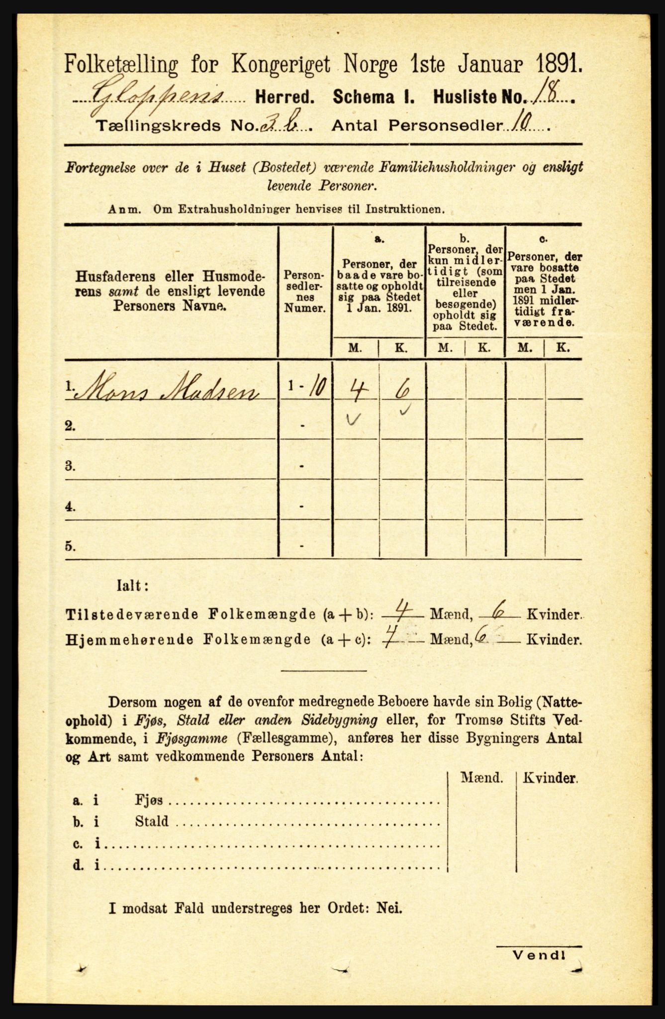 RA, 1891 census for 1445 Gloppen, 1891, p. 1434