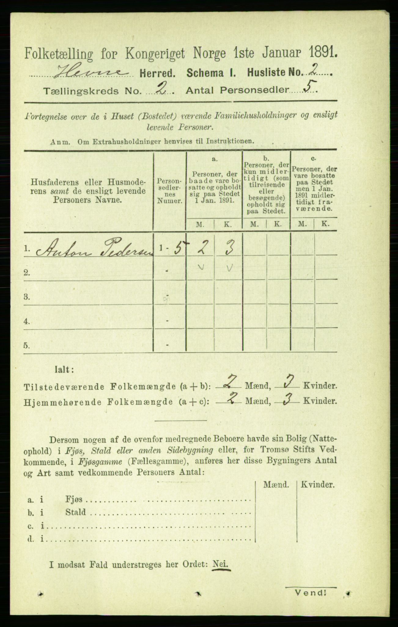 RA, 1891 census for 1612 Hemne, 1891, p. 623