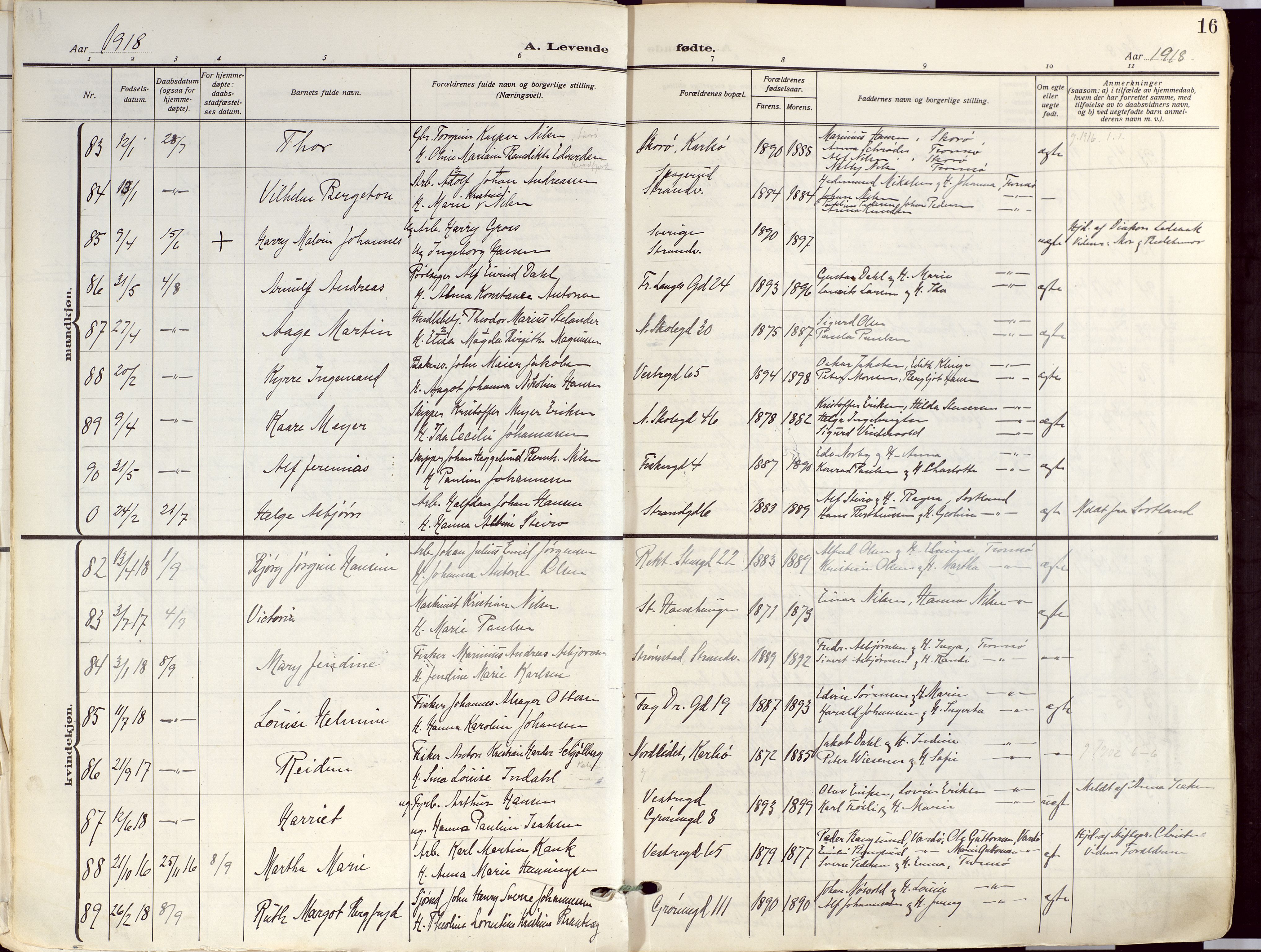 Tromsø sokneprestkontor/stiftsprosti/domprosti, SATØ/S-1343/G/Ga/L0019kirke: Parish register (official) no. 19, 1917-1927, p. 16