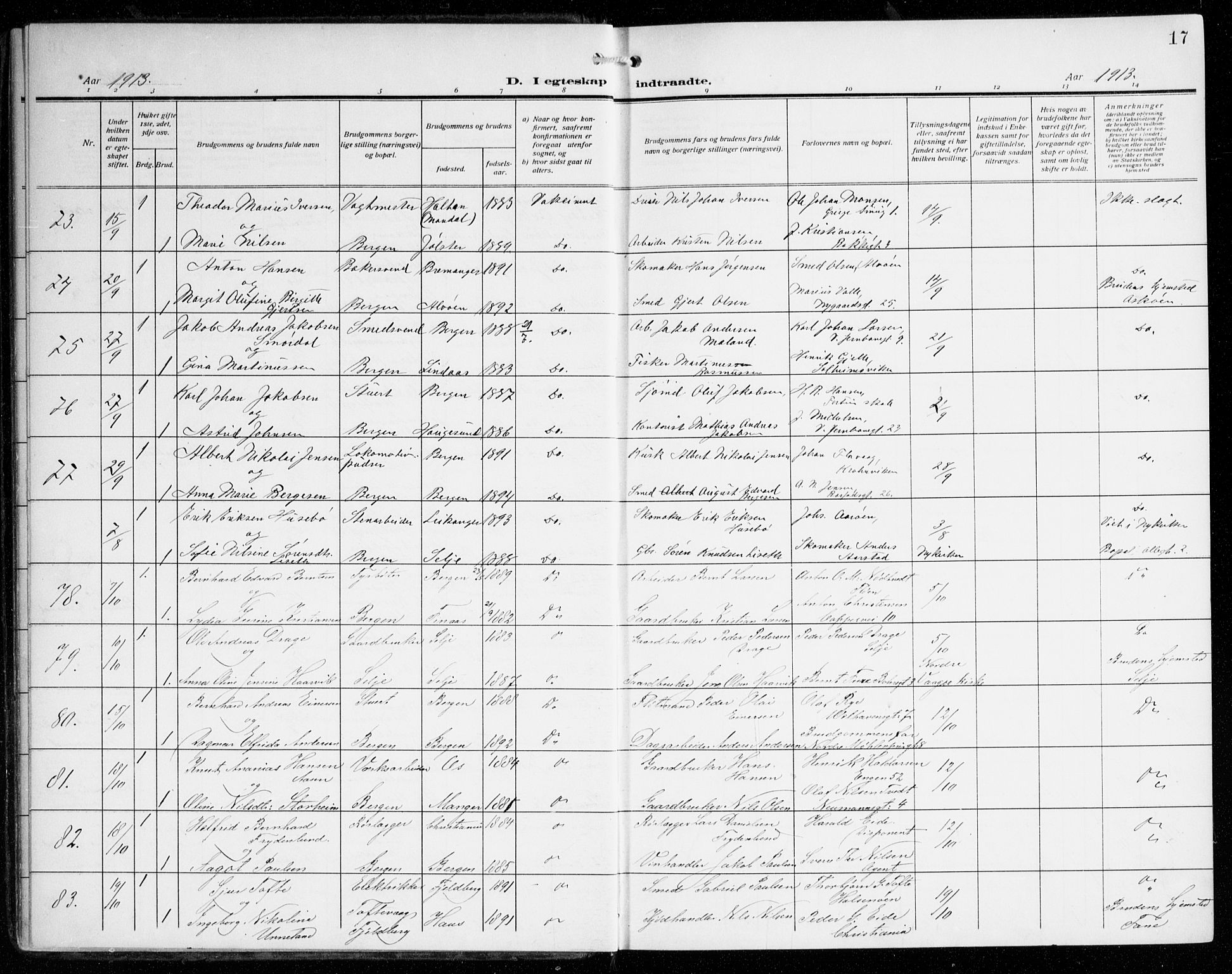 Johanneskirken sokneprestembete, AV/SAB-A-76001/H/Haa/L0013: Parish register (official) no. D 2, 1912-1929, p. 17