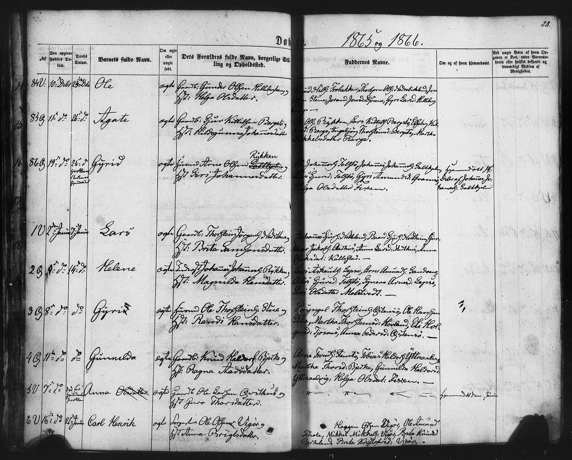 Kvam sokneprestembete, SAB/A-76201/H/Haa: Parish register (official) no. A 9, 1864-1879, p. 23