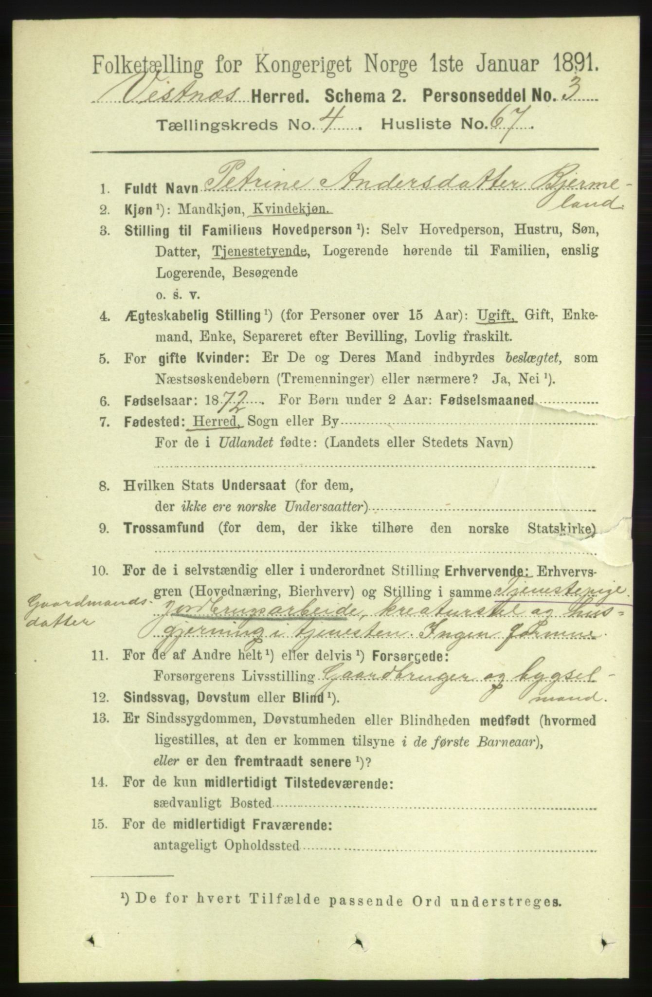 RA, 1891 census for 1535 Vestnes, 1891, p. 1668