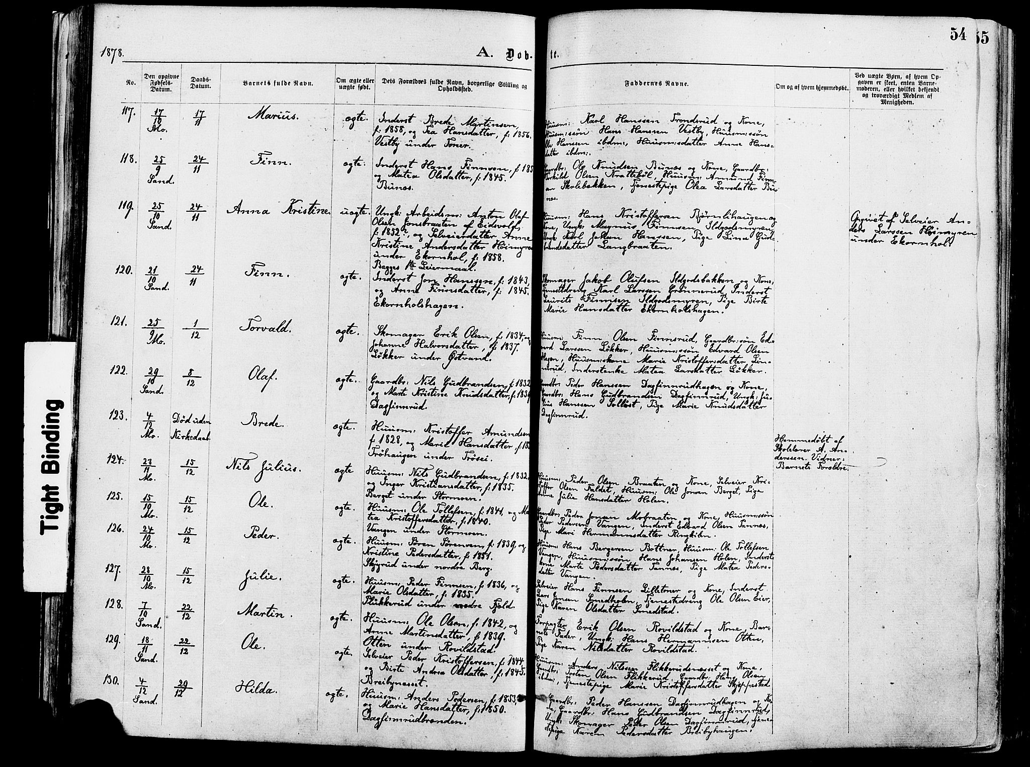 Nord-Odal prestekontor, AV/SAH-PREST-032/H/Ha/Haa/L0005: Parish register (official) no. 5, 1874-1885, p. 54