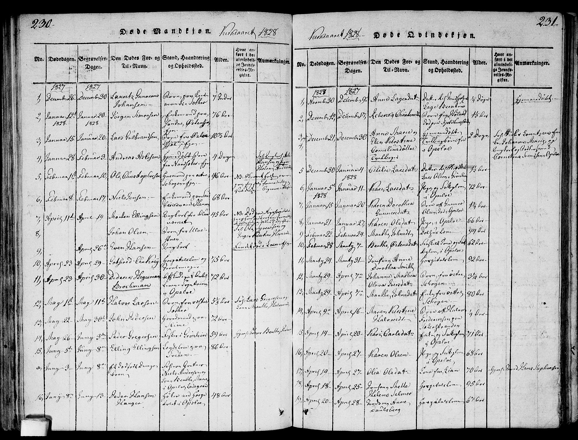 Gamlebyen prestekontor Kirkebøker, SAO/A-10884/F/Fa/L0002: Parish register (official) no. 2, 1817-1829, p. 230-231