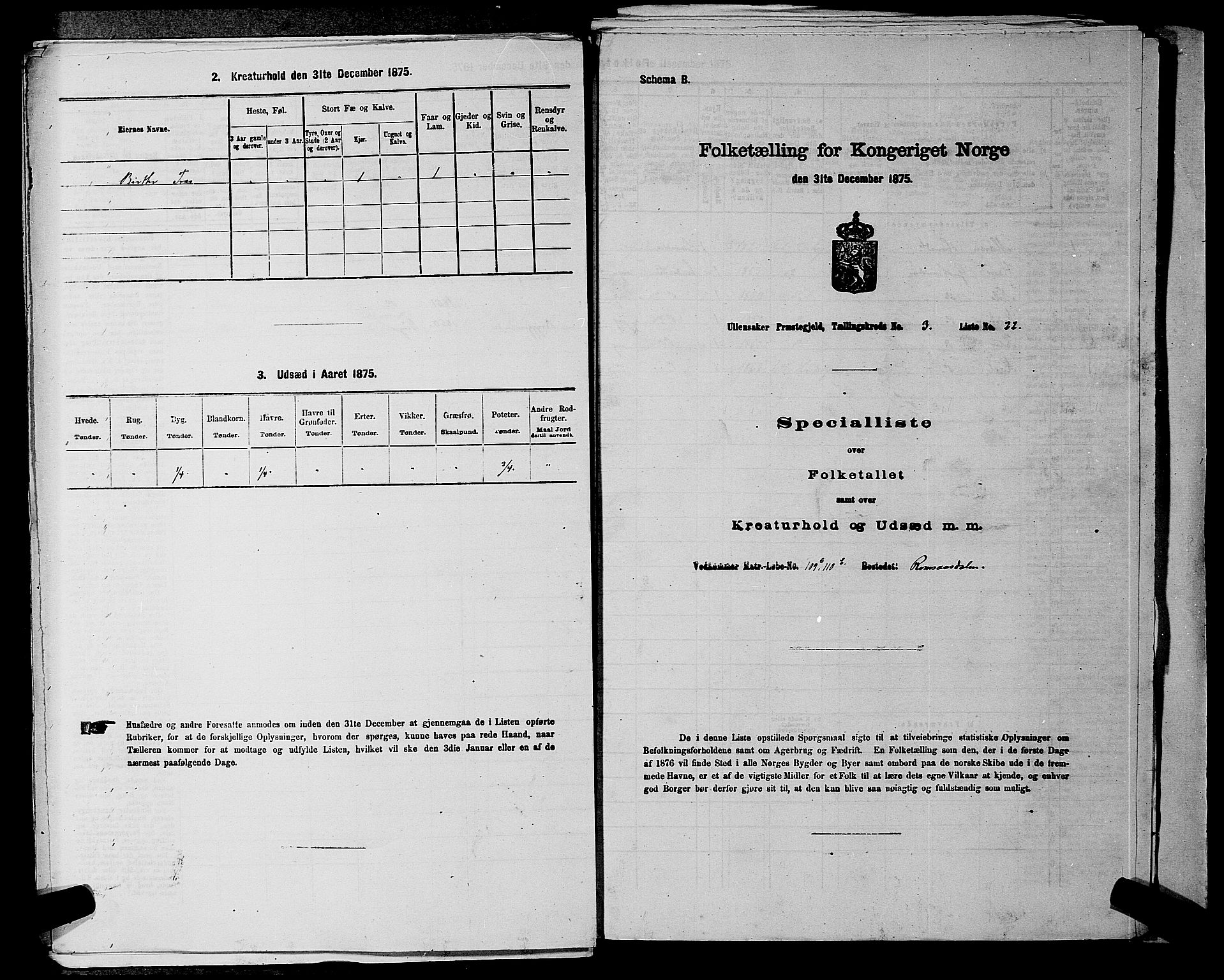 RA, 1875 census for 0235P Ullensaker, 1875, p. 448