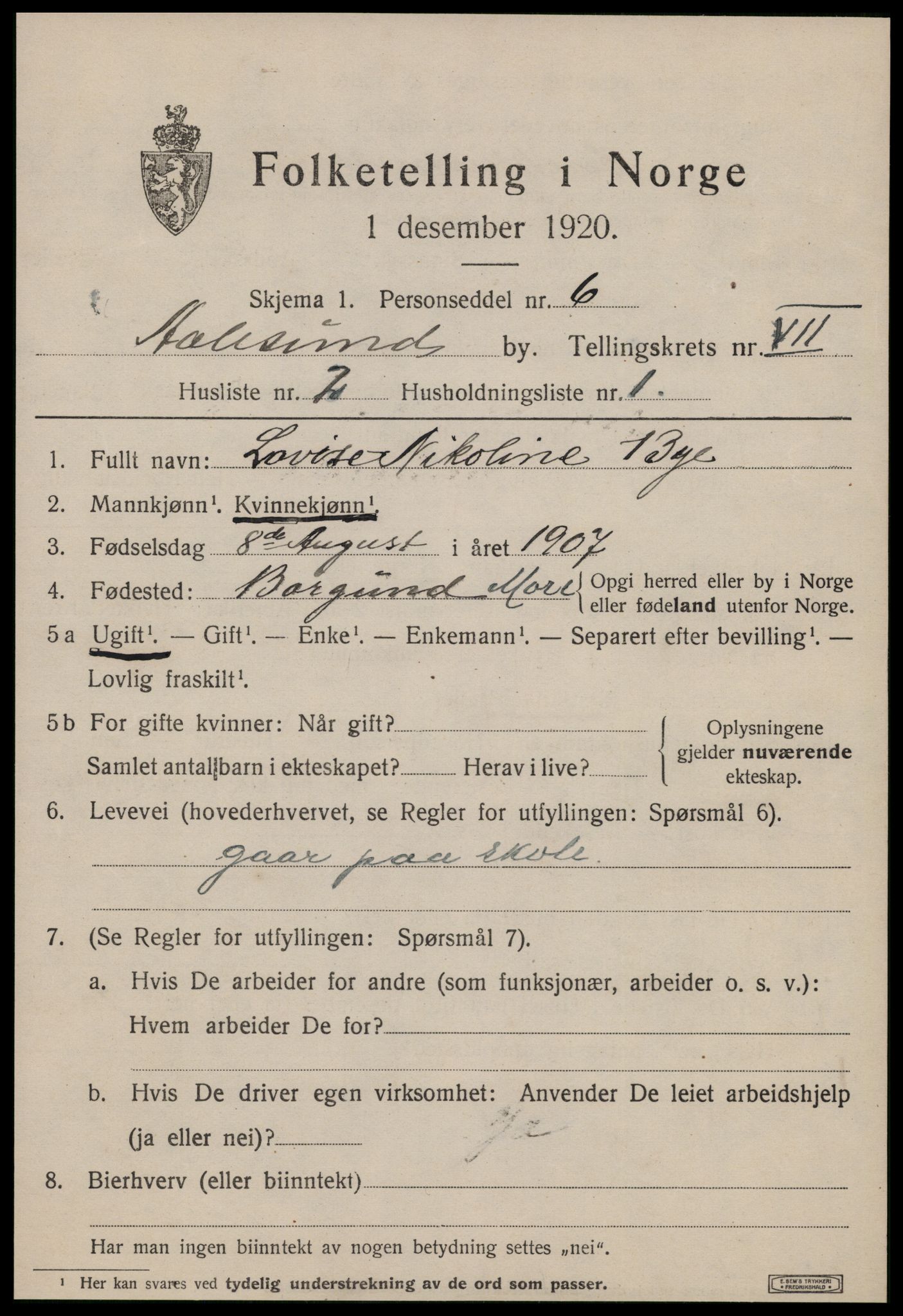 SAT, 1920 census for Ålesund, 1920, p. 19058