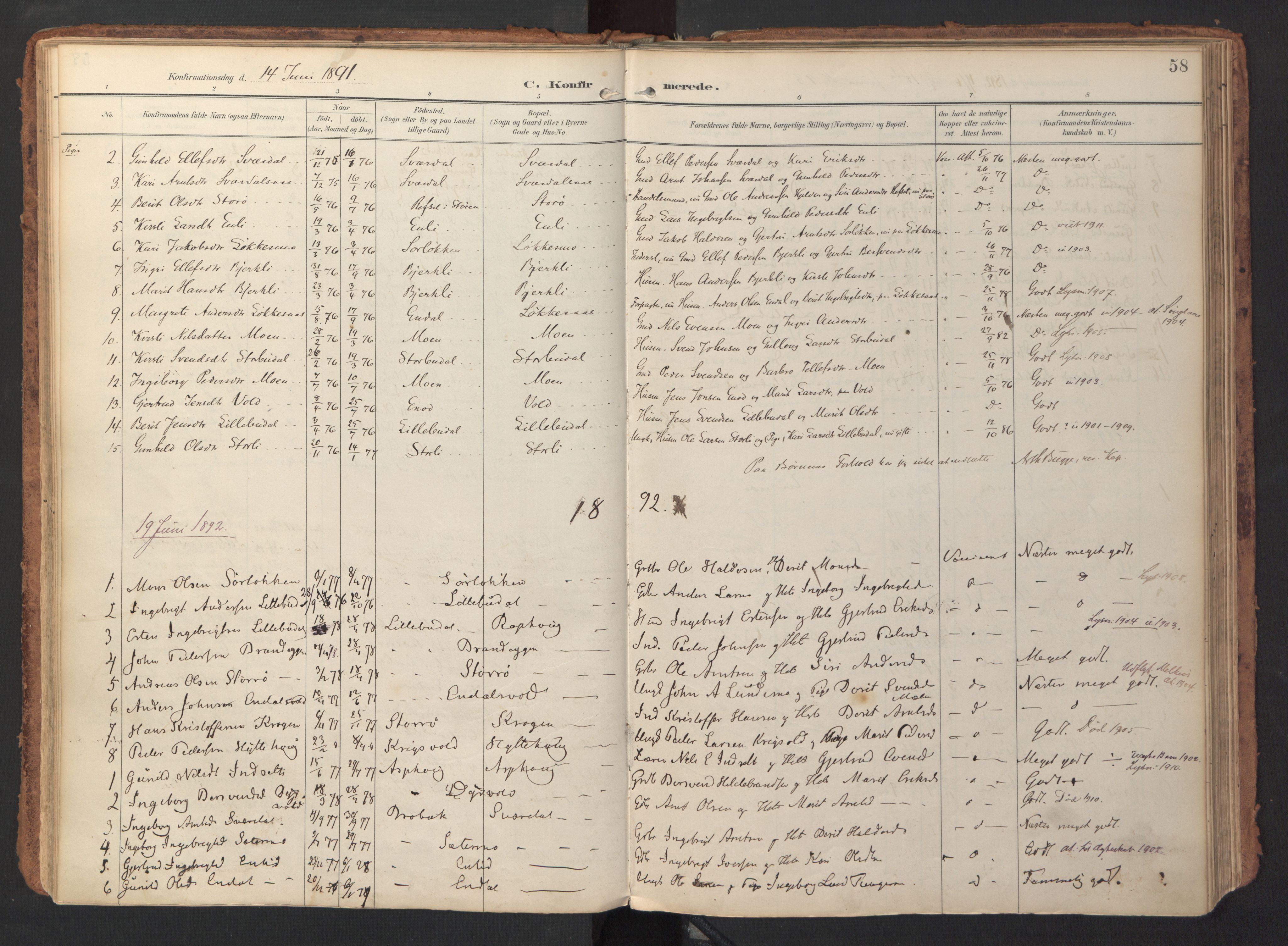 Ministerialprotokoller, klokkerbøker og fødselsregistre - Sør-Trøndelag, AV/SAT-A-1456/690/L1050: Parish register (official) no. 690A01, 1889-1929, p. 58