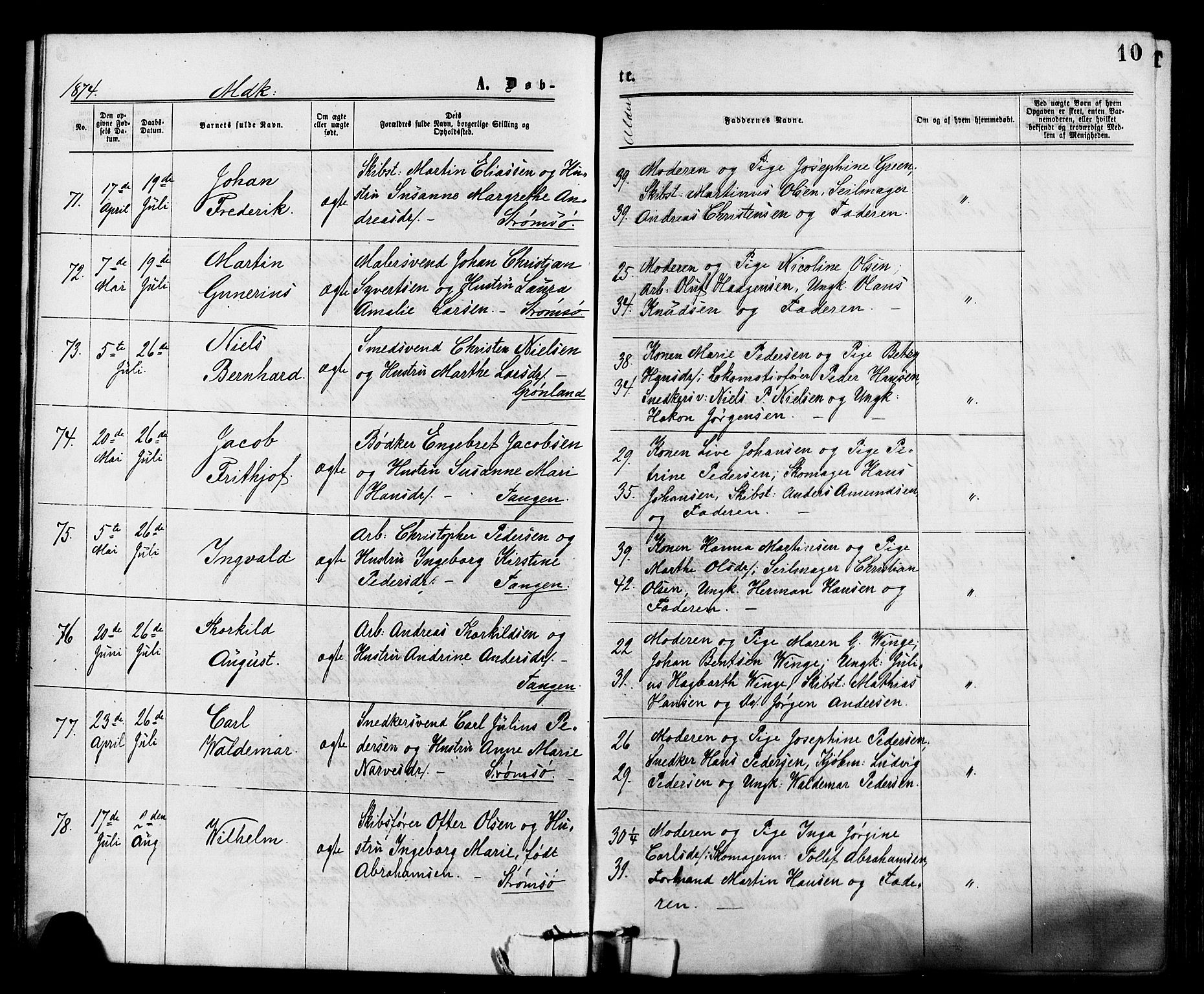 Strømsø kirkebøker, AV/SAKO-A-246/F/Fa/L0019: Parish register (official) no. I 19, 1874-1877, p. 10