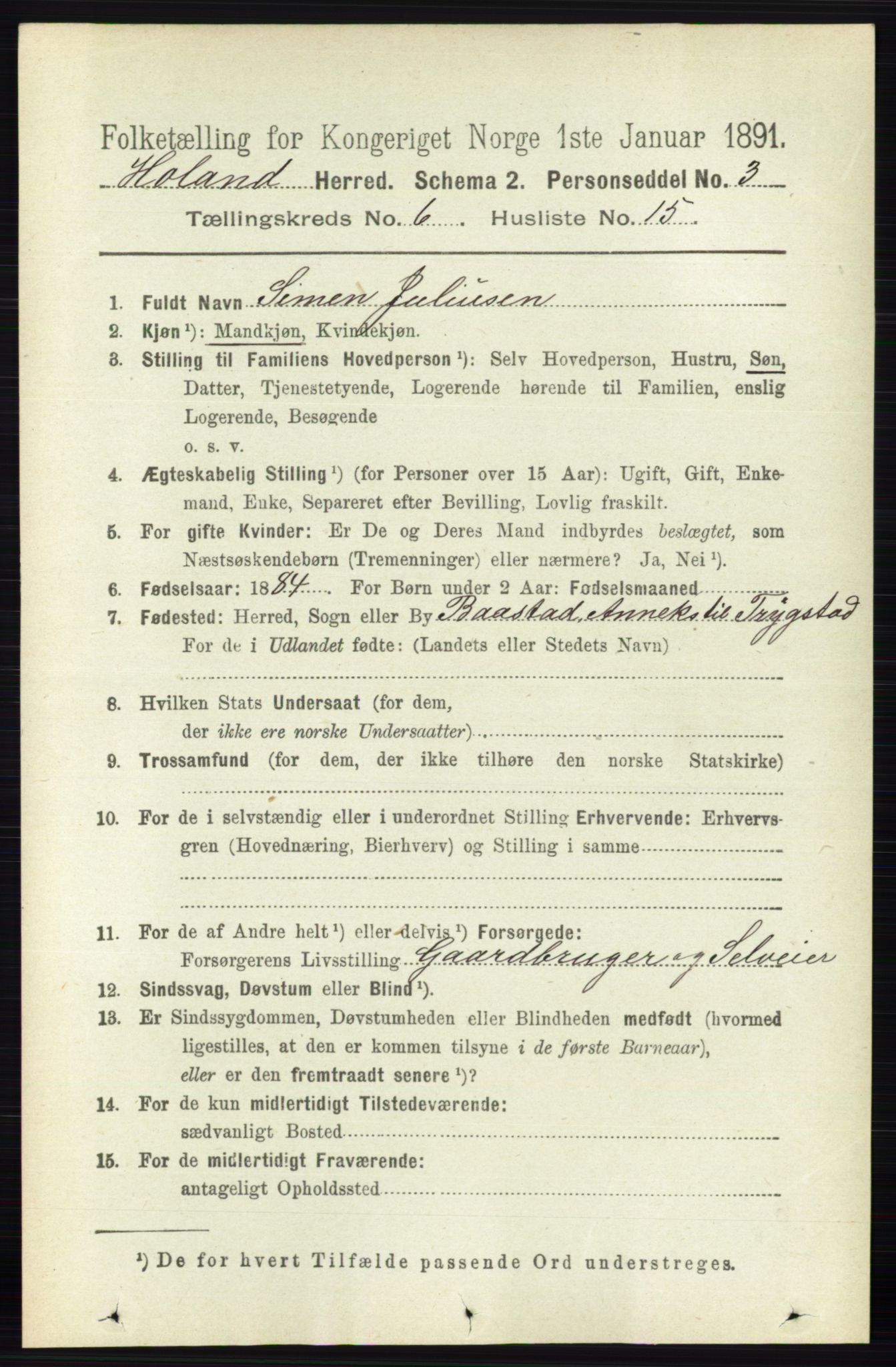 RA, 1891 census for 0221 Høland, 1891, p. 4414