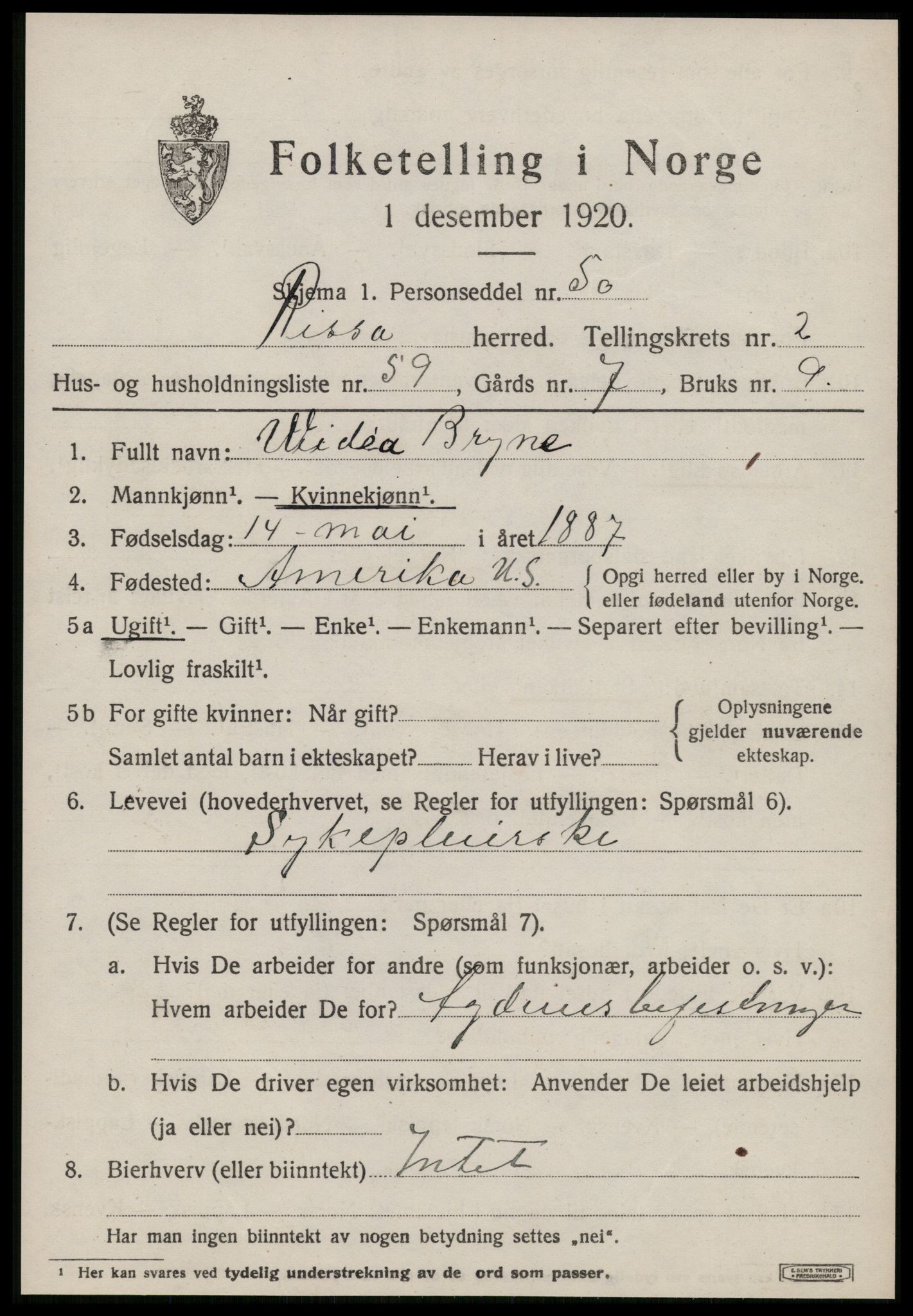 SAT, 1920 census for Rissa, 1920, p. 2469