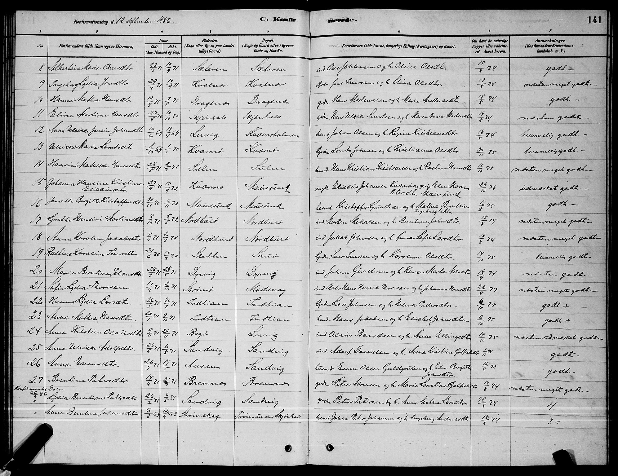 Ministerialprotokoller, klokkerbøker og fødselsregistre - Sør-Trøndelag, SAT/A-1456/640/L0585: Parish register (copy) no. 640C03, 1878-1891, p. 141