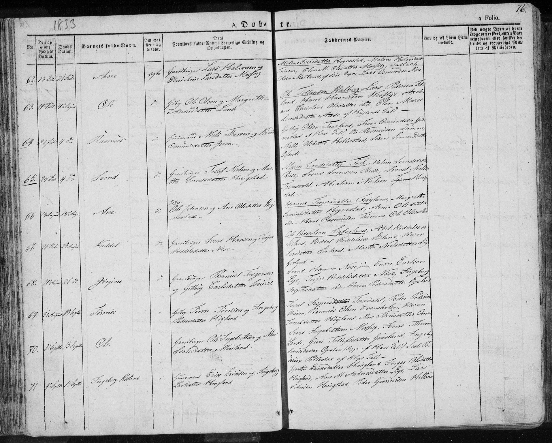 Lye sokneprestkontor, AV/SAST-A-101794/001/30BA/L0004: Parish register (official) no. A 4, 1826-1841, p. 76