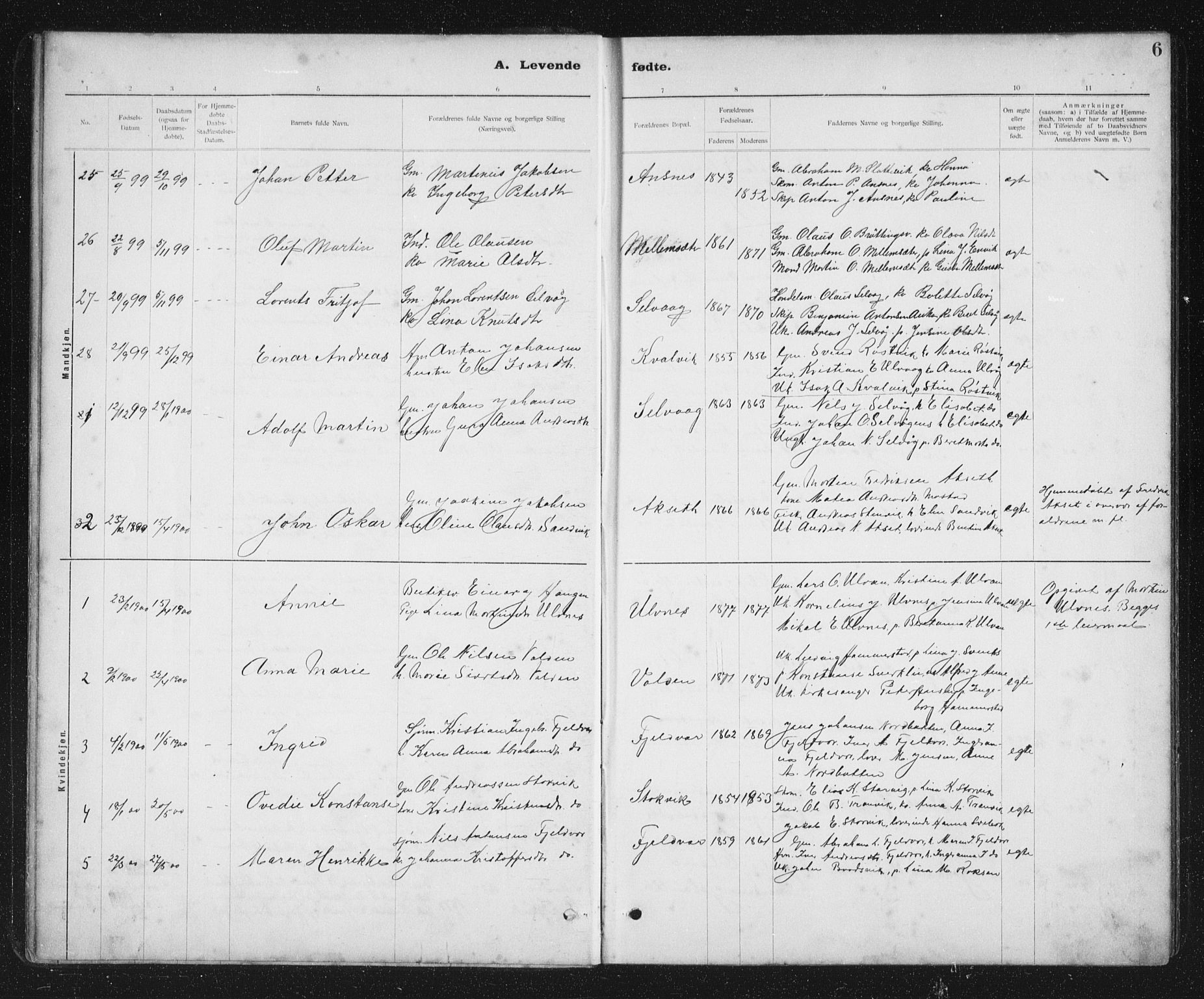 Ministerialprotokoller, klokkerbøker og fødselsregistre - Sør-Trøndelag, SAT/A-1456/637/L0563: Parish register (copy) no. 637C04, 1899-1940, p. 6
