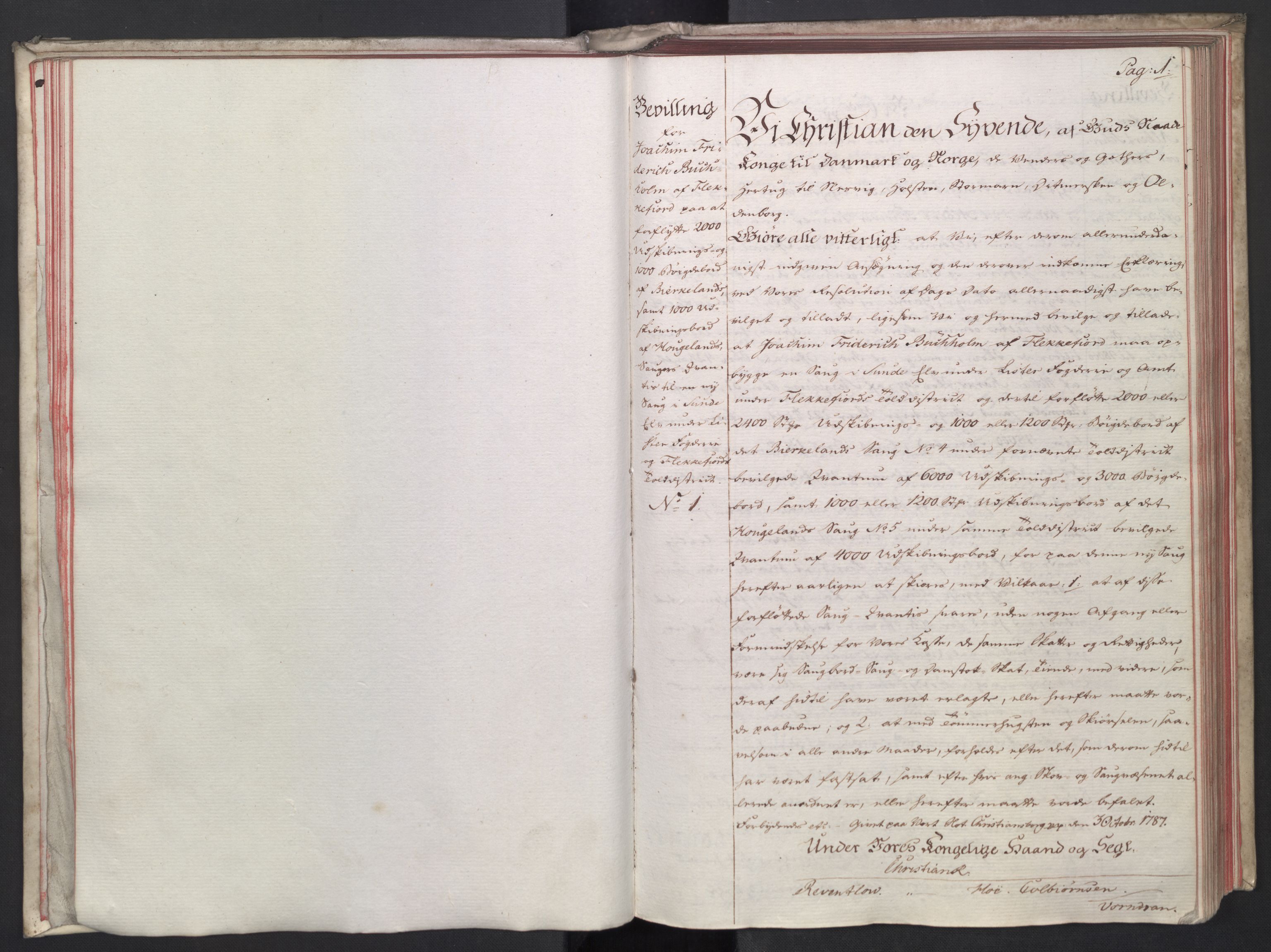 Rentekammeret, Kammerkanselliet, RA/EA-3111/G/Gg/Gga/L0014: Norsk ekspedisjonsprotokoll med register (merket RK 53.14), 1787-1790, p. 1