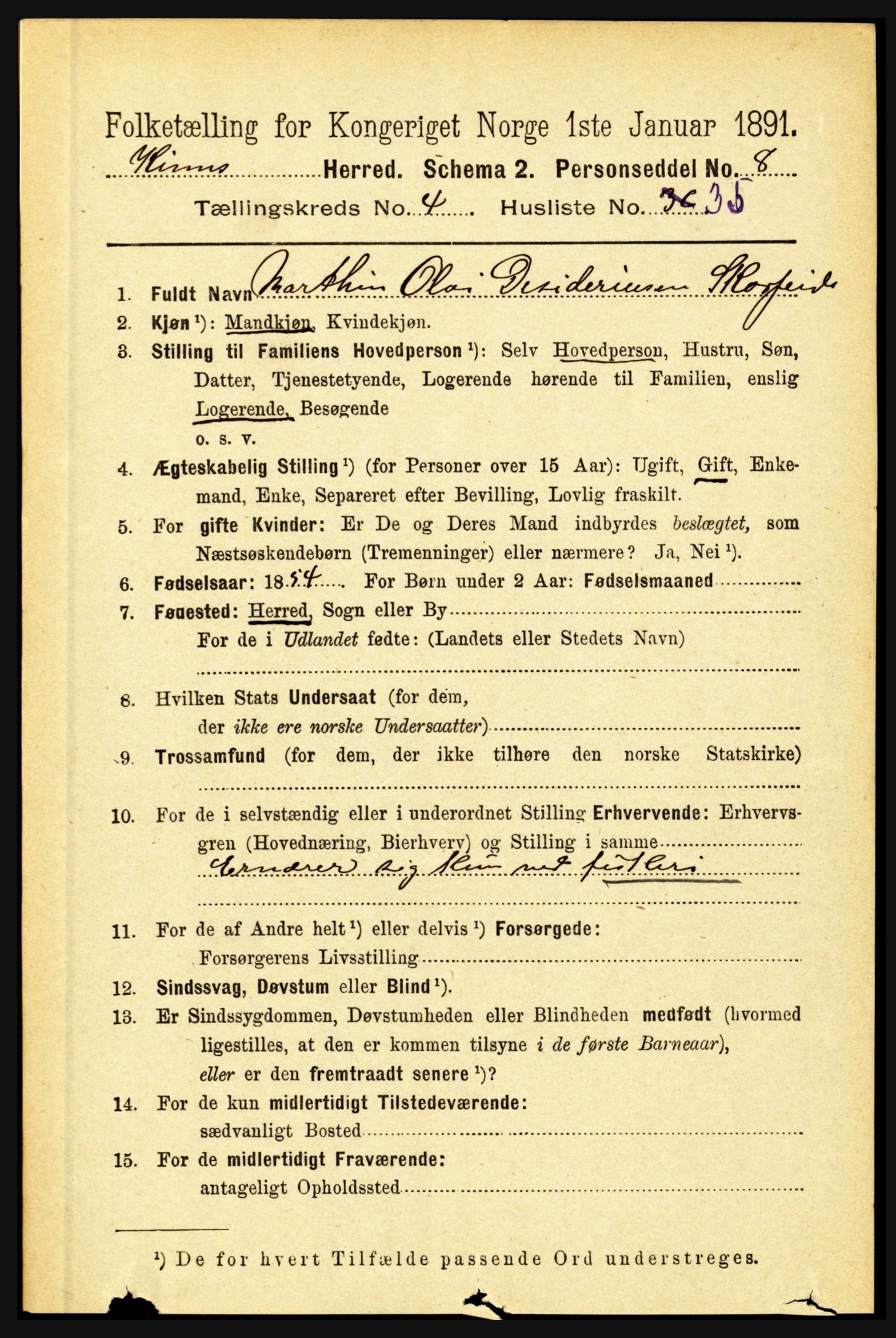 RA, 1891 census for 1437 Kinn, 1891, p. 1529