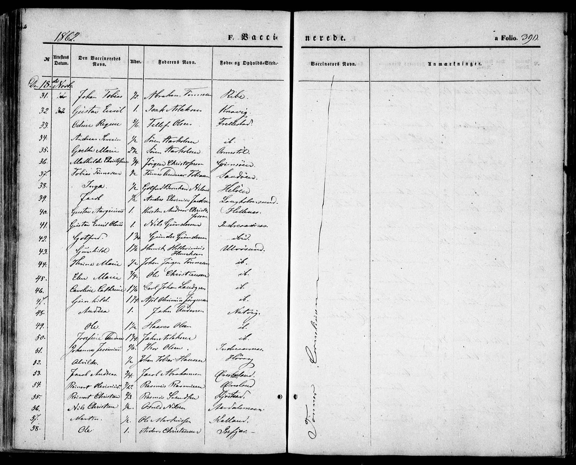 Høvåg sokneprestkontor, SAK/1111-0025/F/Fa/L0004: Parish register (official) no. A 4, 1859-1877, p. 390