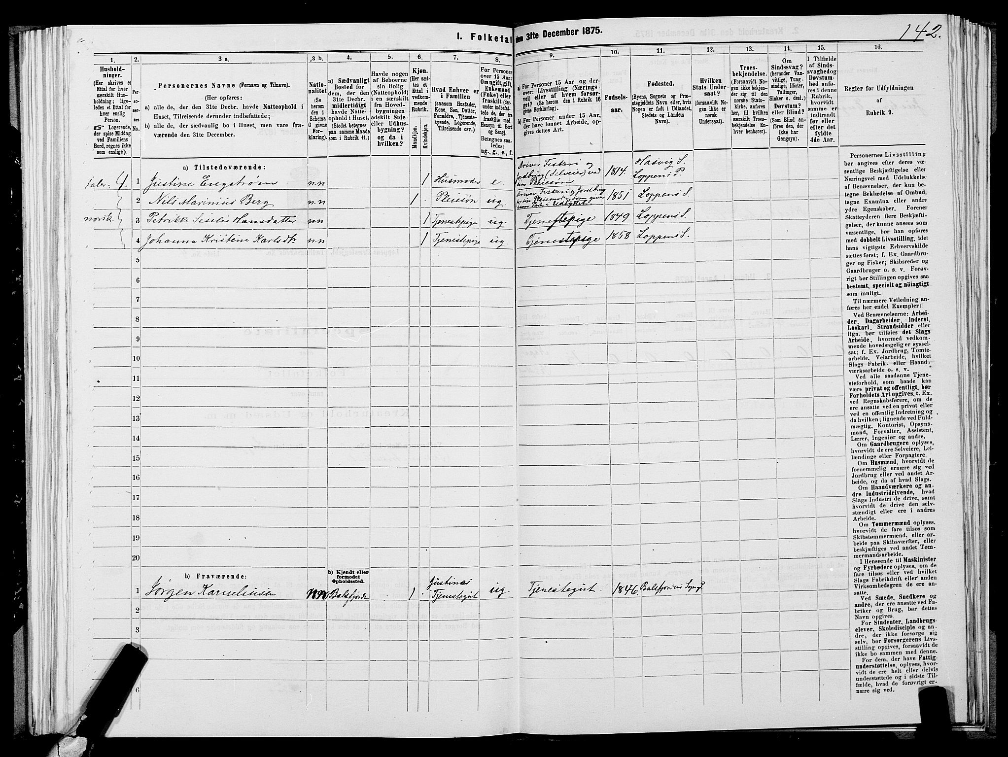 SATØ, 1875 census for 2014P Loppa, 1875, p. 2142