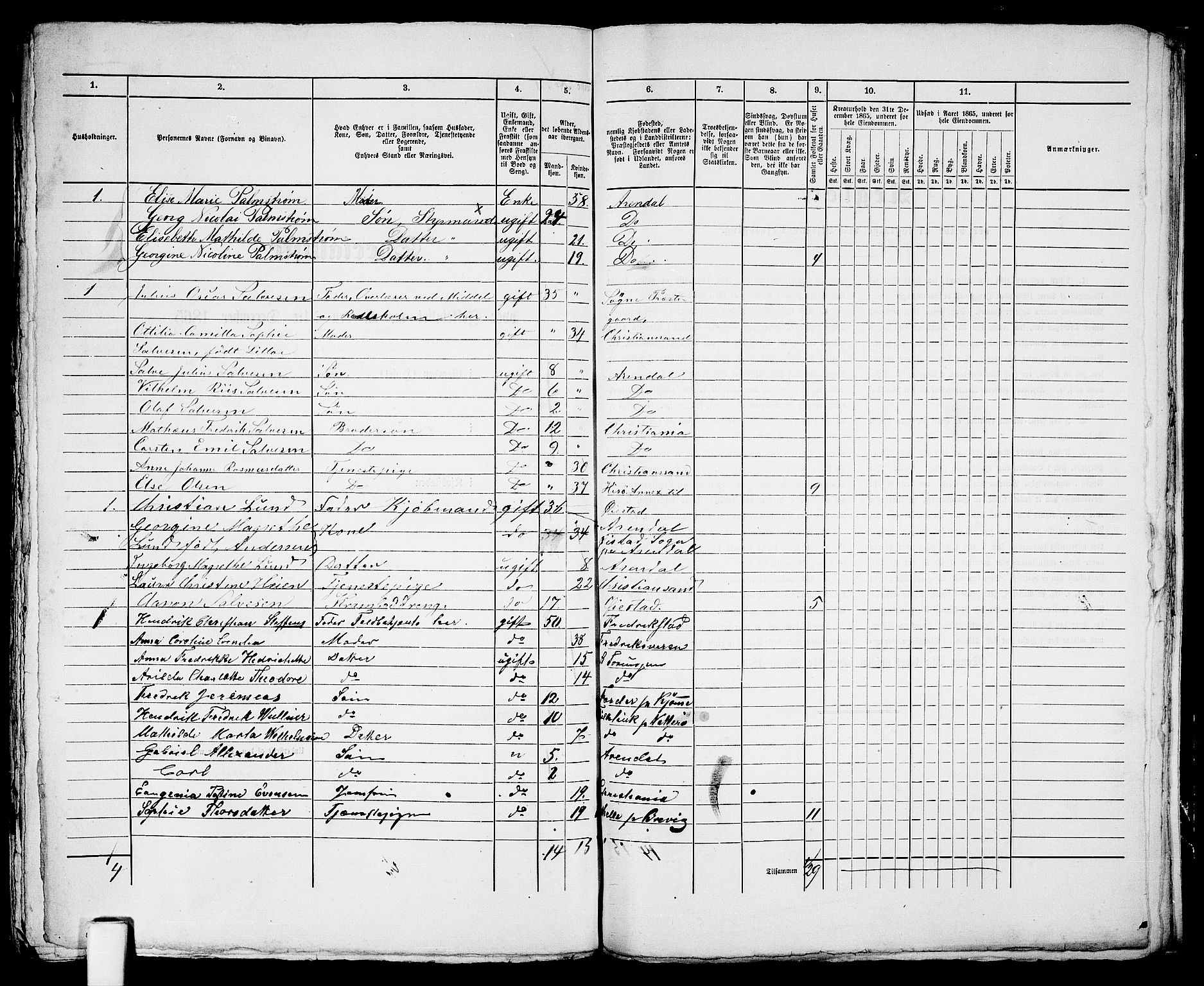 RA, 1865 census for Arendal, 1865, p. 651