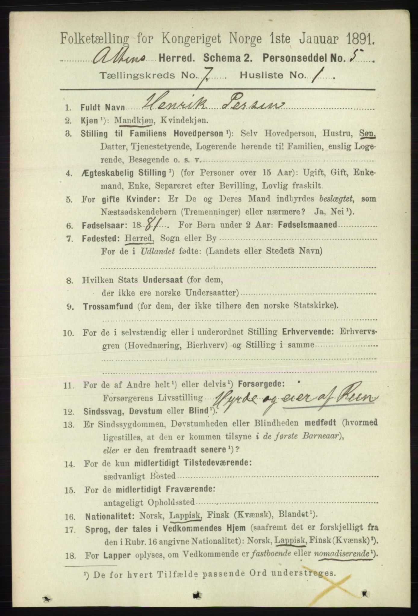 RA, 1891 census for 2012 Alta, 1891, p. 2109