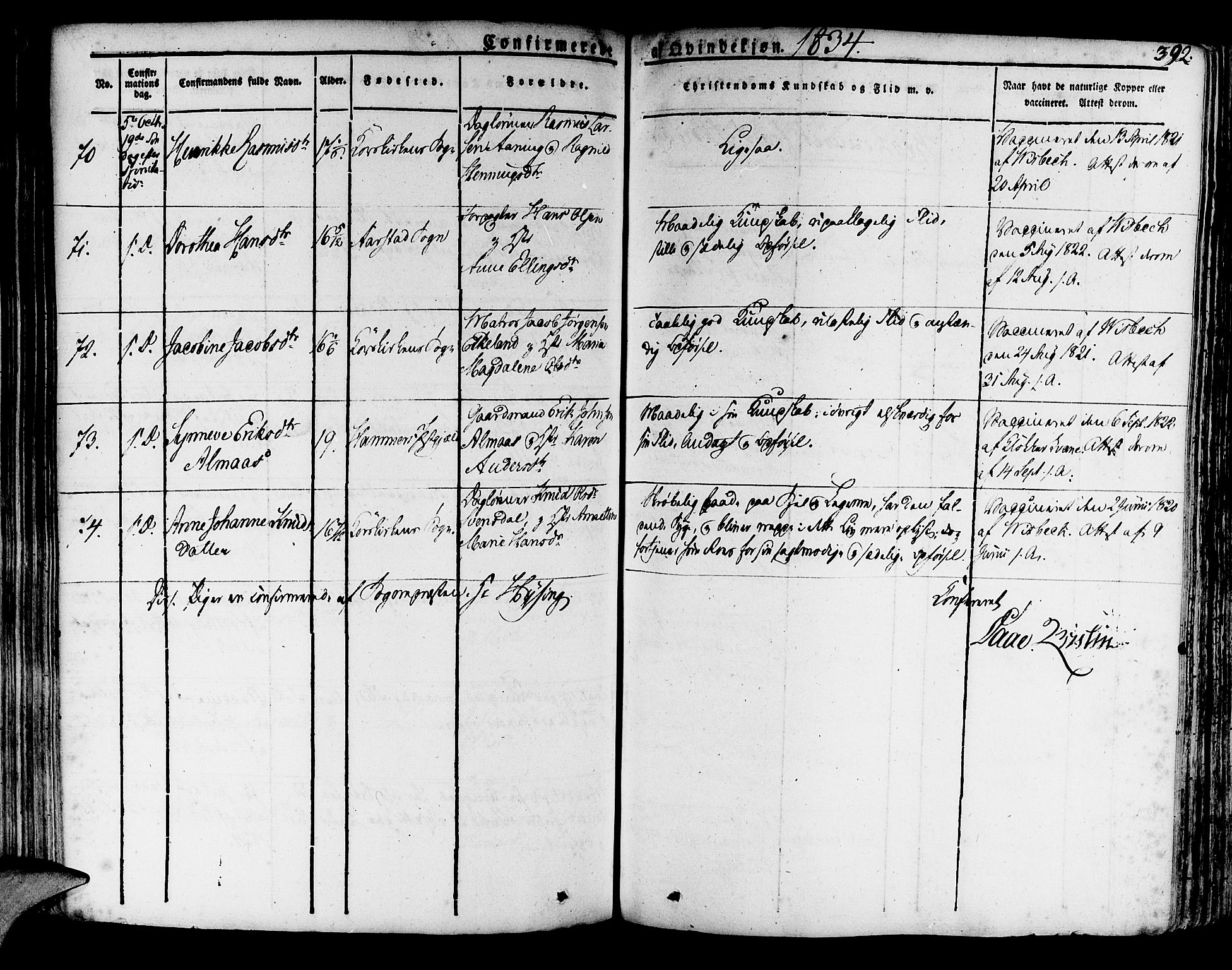 Korskirken sokneprestembete, AV/SAB-A-76101/H/Haa/L0014: Parish register (official) no. A 14, 1823-1835, p. 392