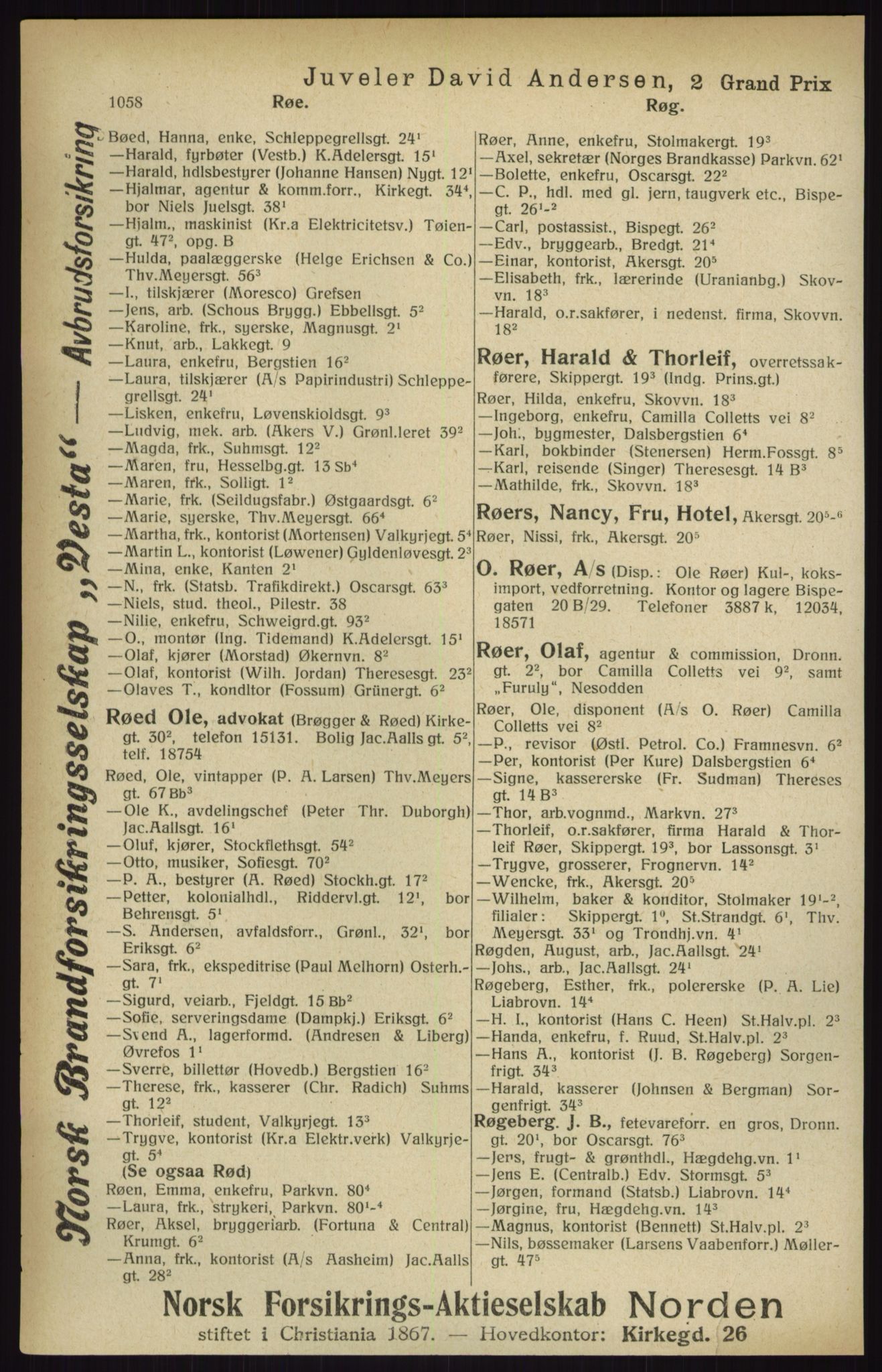 Kristiania/Oslo adressebok, PUBL/-, 1916, p. 1058