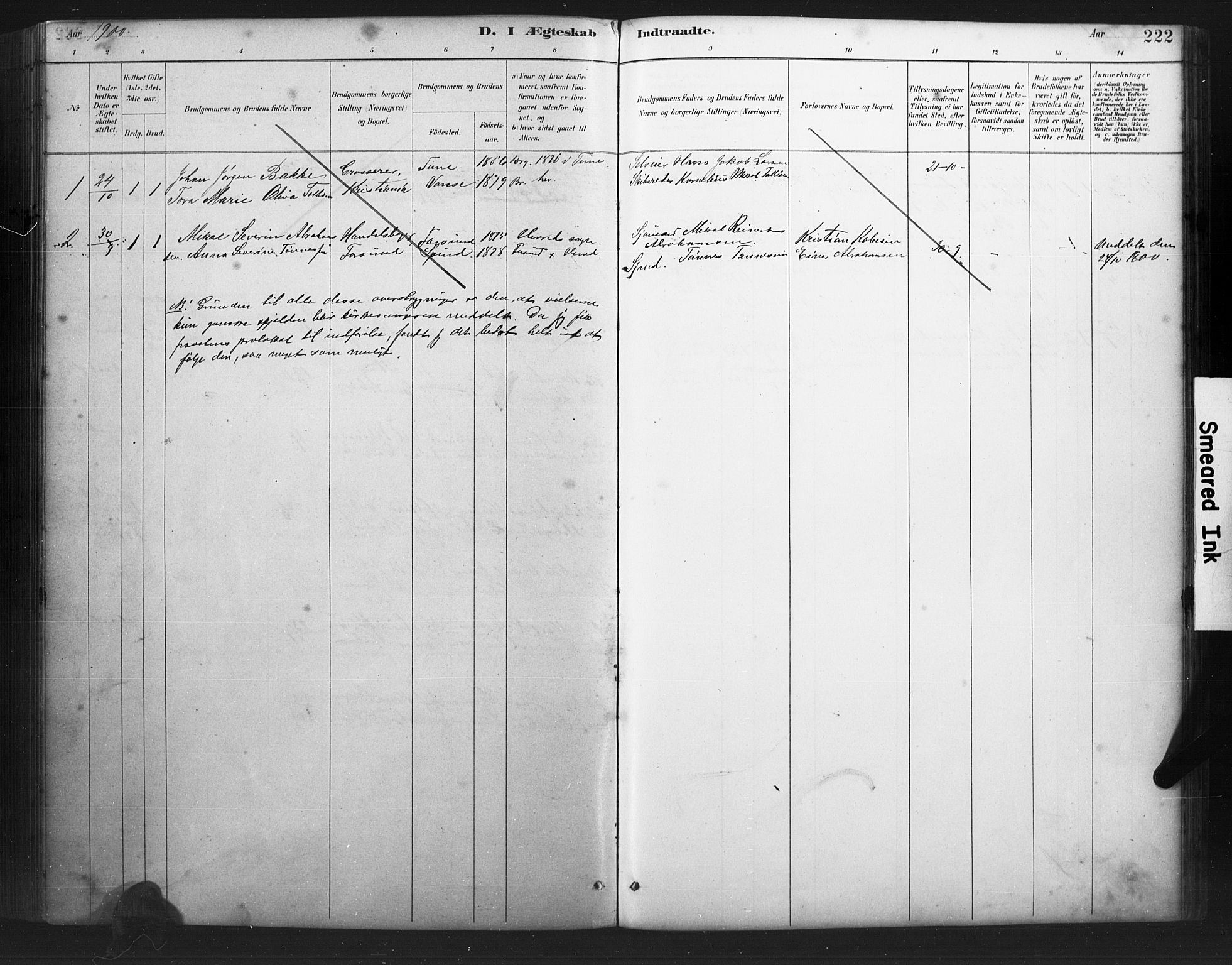 Farsund sokneprestkontor, AV/SAK-1111-0009/F/Fb/L0001: Parish register (copy) no. B 1, 1886-1931, p. 222