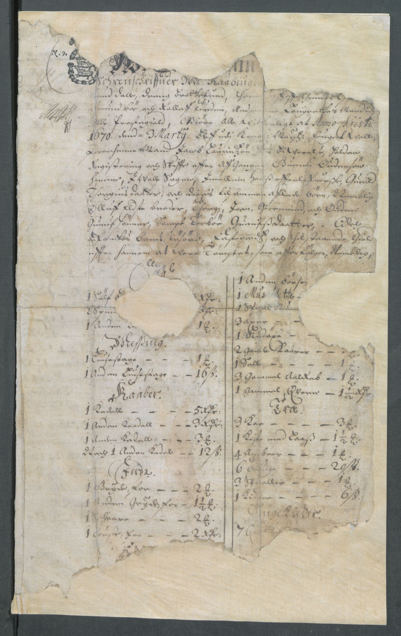 Riksarkivets diplomsamling, AV/RA-EA-5965/F02/L0171: Dokumenter, 1667-1670, p. 226