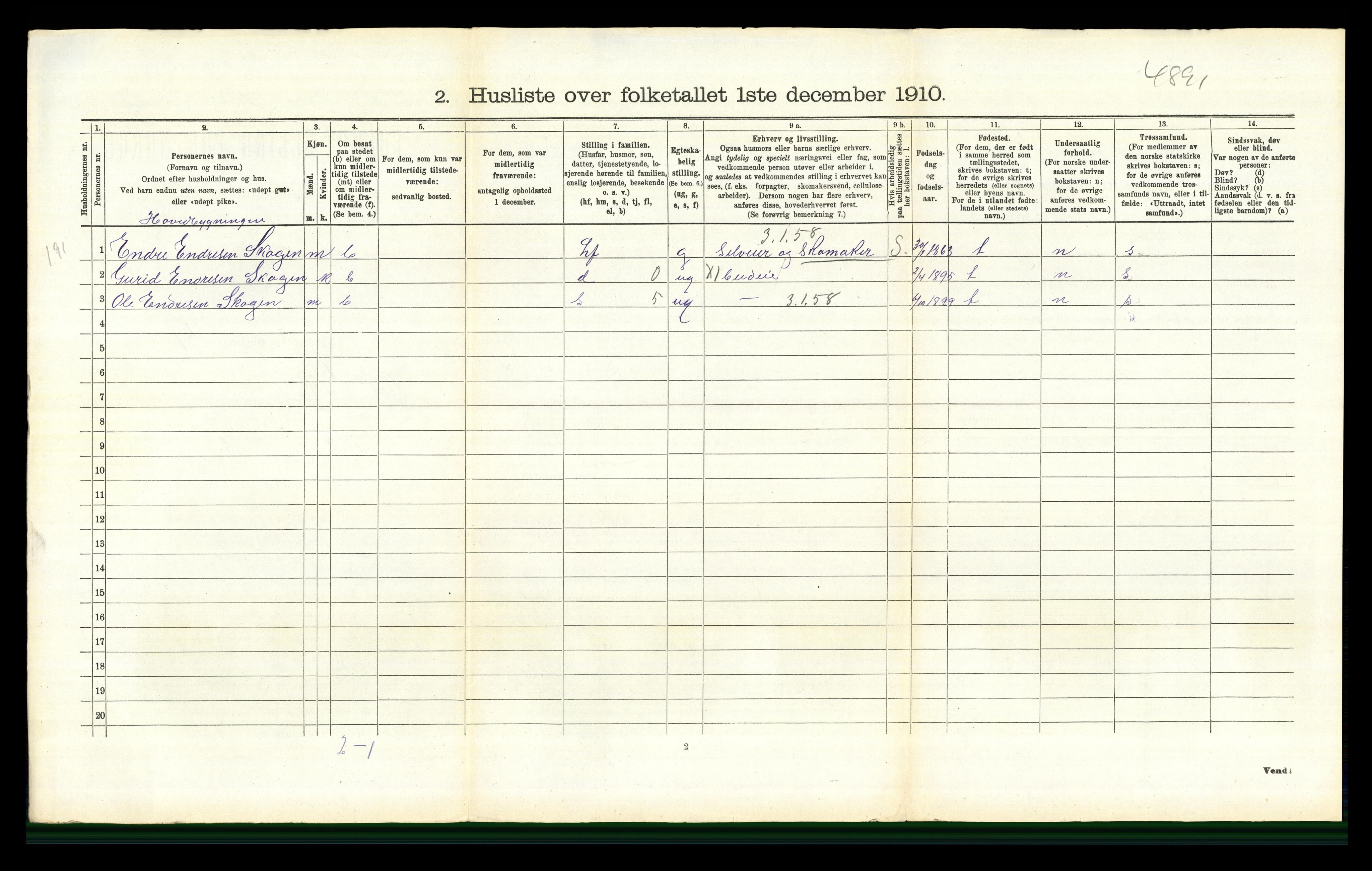 RA, 1910 census for Nes, 1910, p. 765