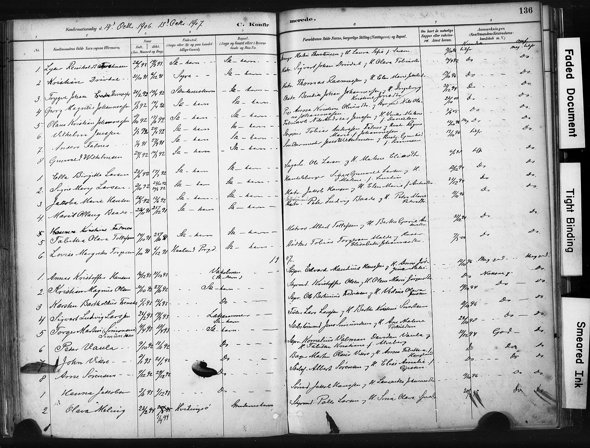 Skudenes sokneprestkontor, AV/SAST-A -101849/H/Ha/Haa/L0008: Parish register (official) no. A 5, 1882-1912, p. 136