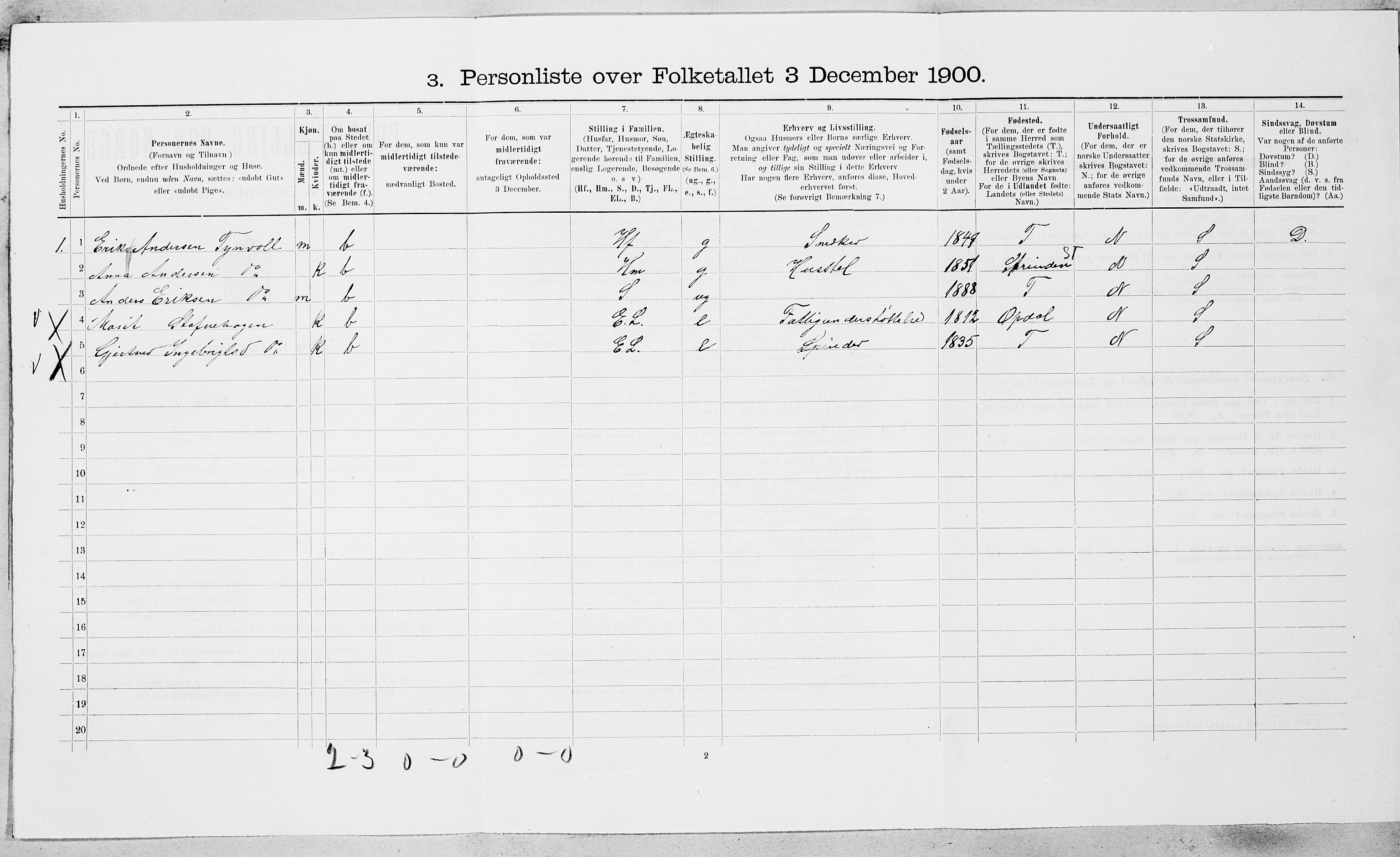 SAT, 1900 census for Rennebu, 1900, p. 555