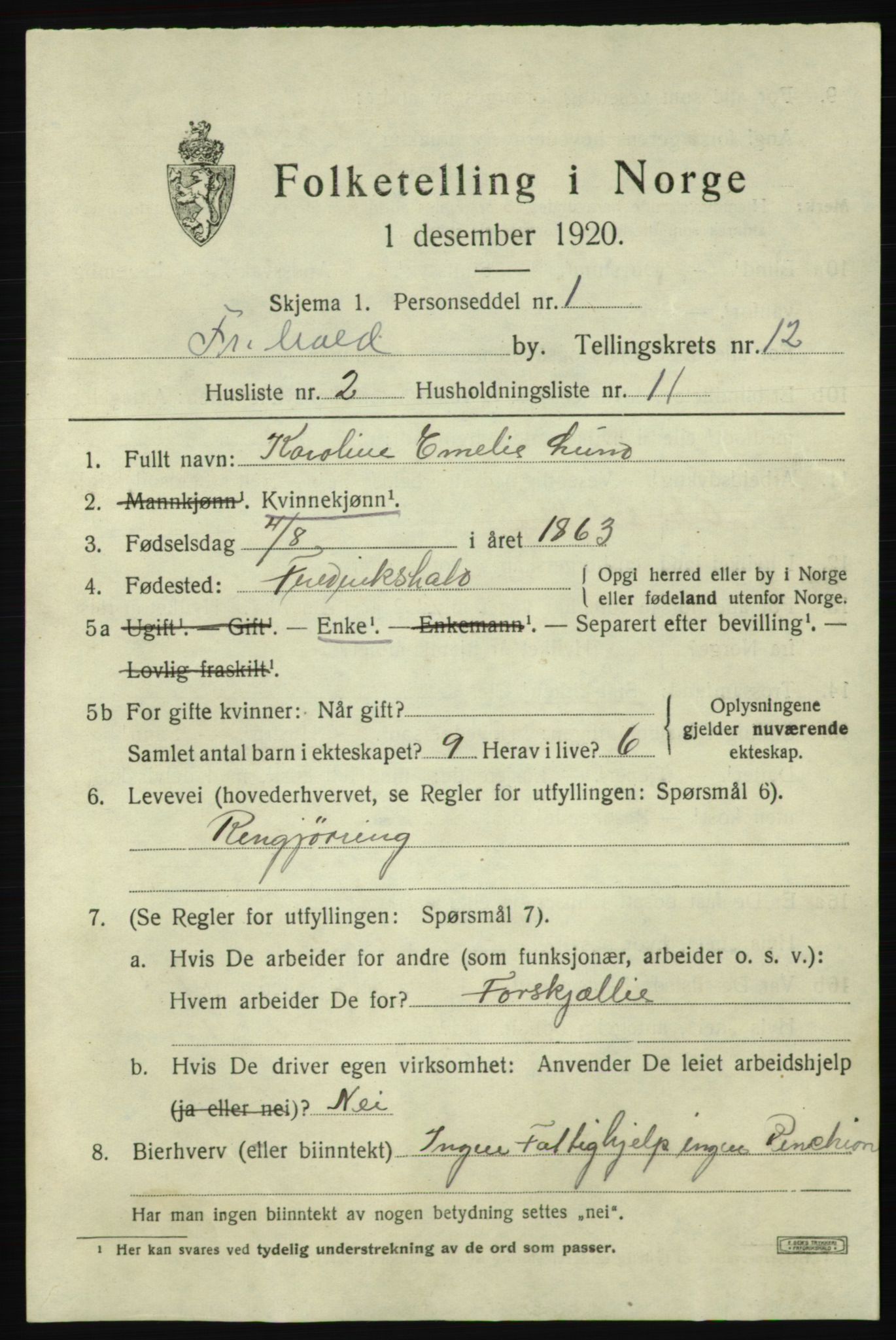 SAO, 1920 census for Fredrikshald, 1920, p. 19931