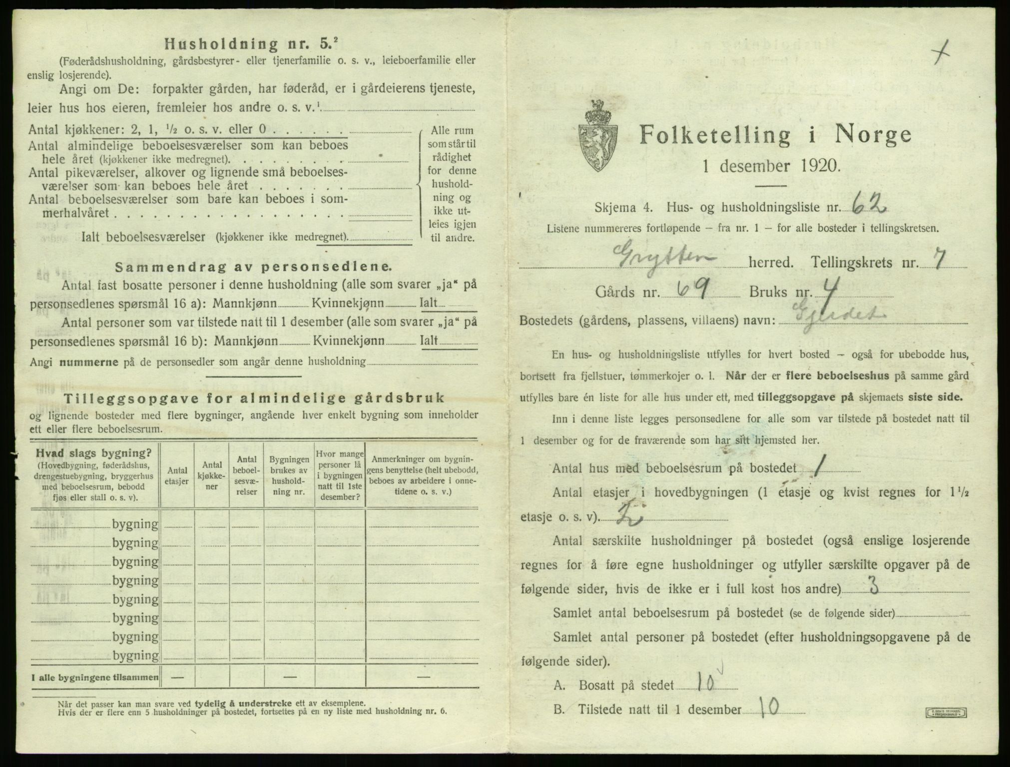 SAT, 1920 census for Grytten, 1920, p. 786