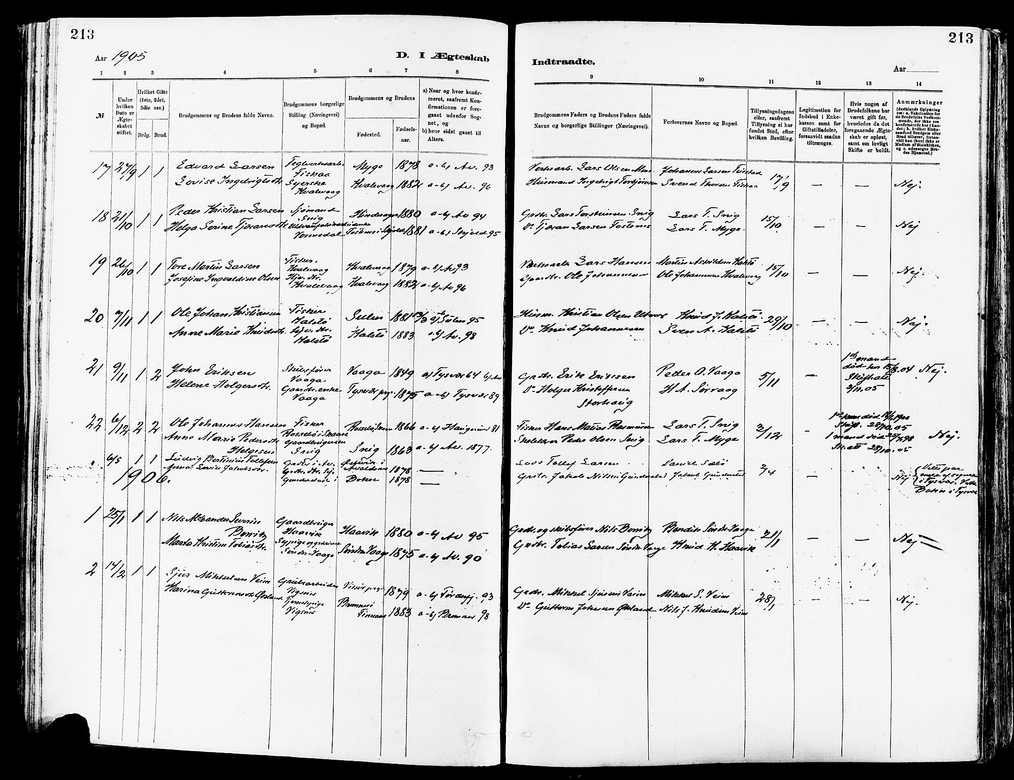 Avaldsnes sokneprestkontor, AV/SAST-A -101851/H/Ha/Haa/L0015: Parish register (official) no. A 15, 1880-1906, p. 213