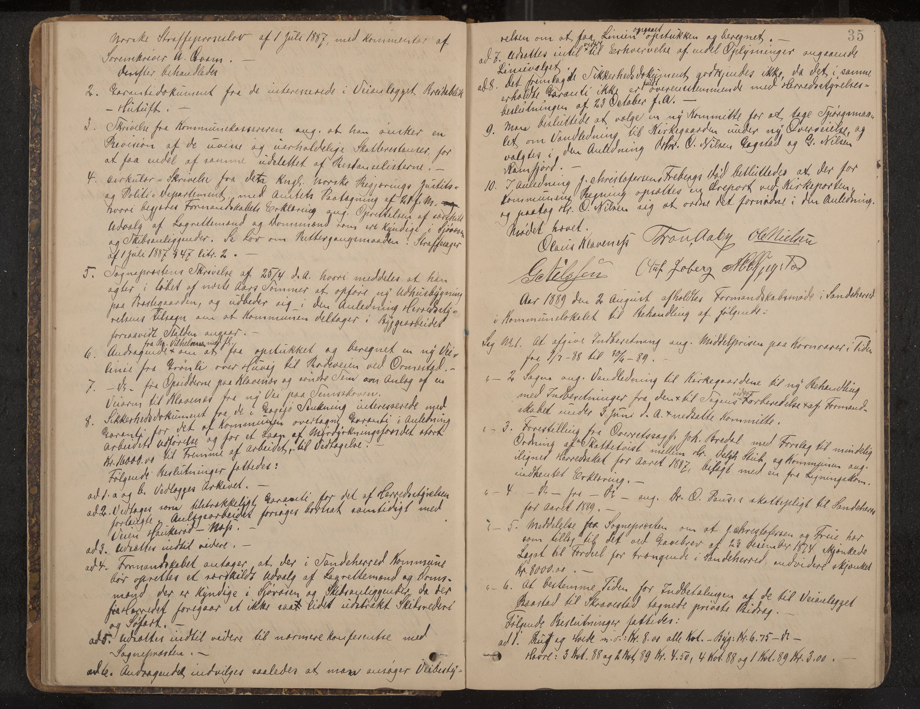 Sandar formannskap og sentraladministrasjon, IKAK/0724021/A/Aa/L0001: Møtebok, 1886-1895, p. 35