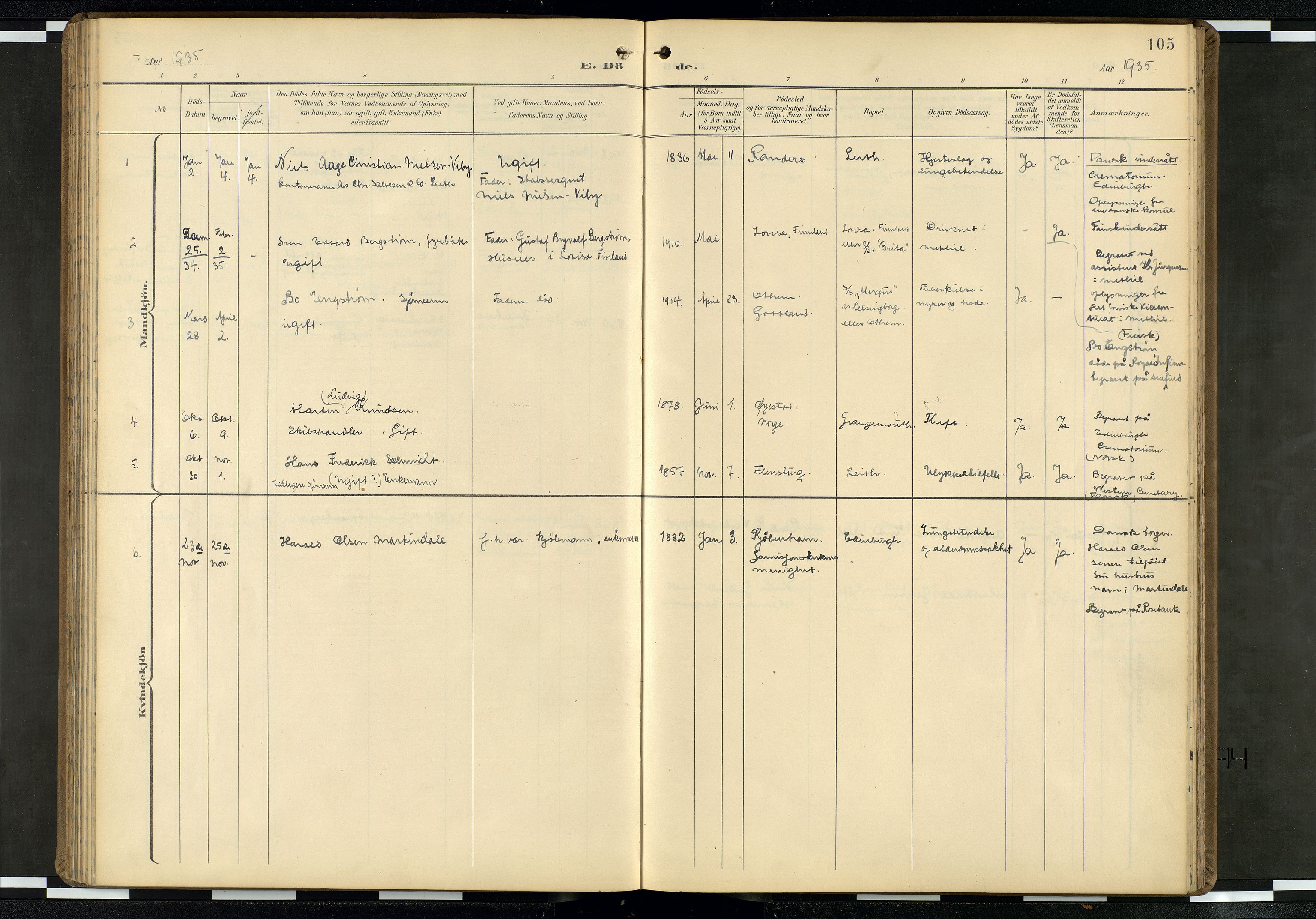 Den norske sjømannsmisjon i utlandet/Skotske havner (Leith, Glasgow), SAB/SAB/PA-0100/H/Ha/Haa/L0004: Parish register (official) no. A 4, 1899-1949, p. 104b-105a