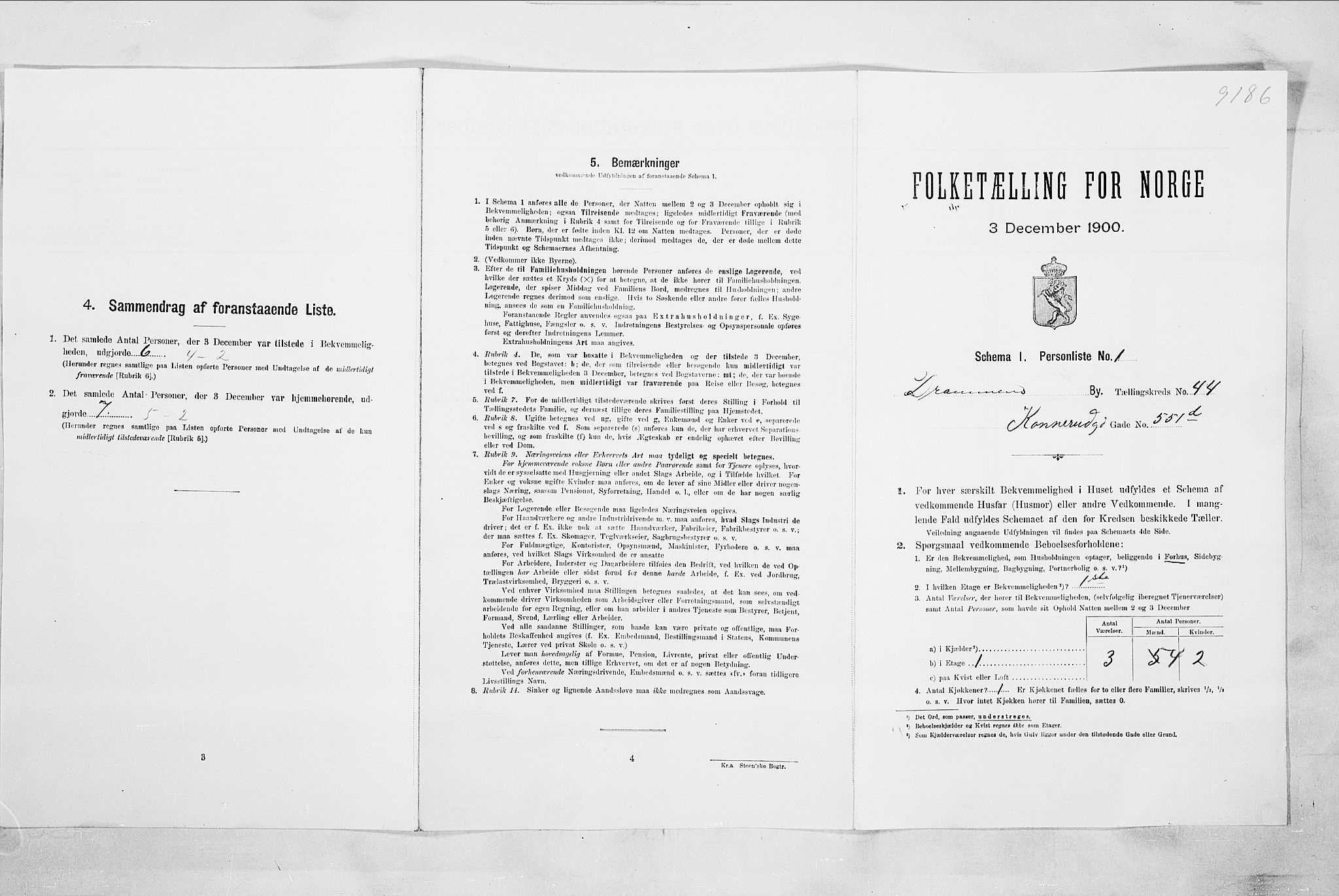 RA, 1900 census for Drammen, 1900, p. 7516