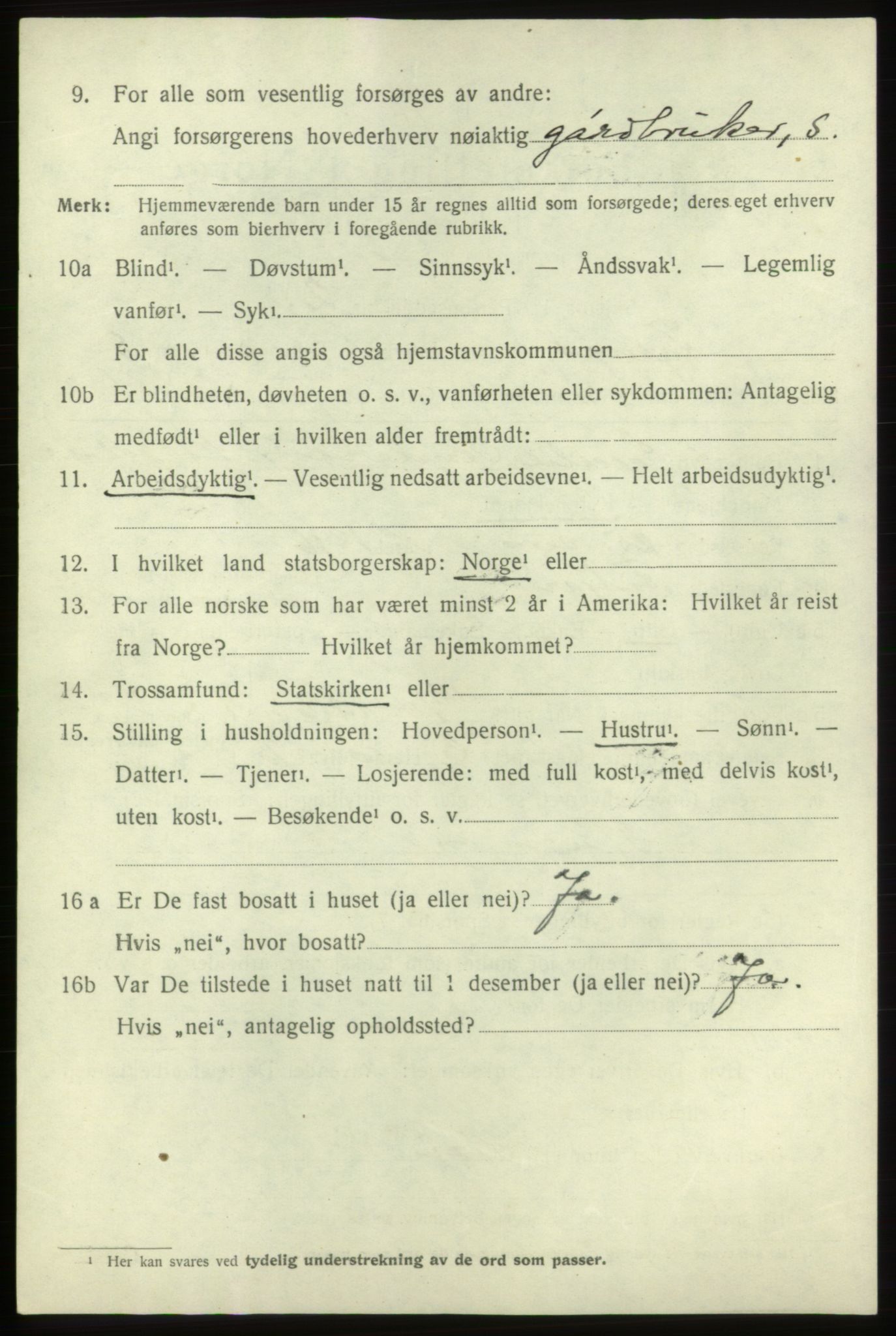 SAB, 1920 census for Tysnes, 1920, p. 6149