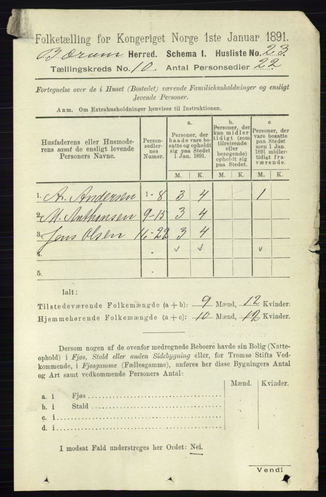 RA, 1891 census for 0219 Bærum, 1891, p. 6307