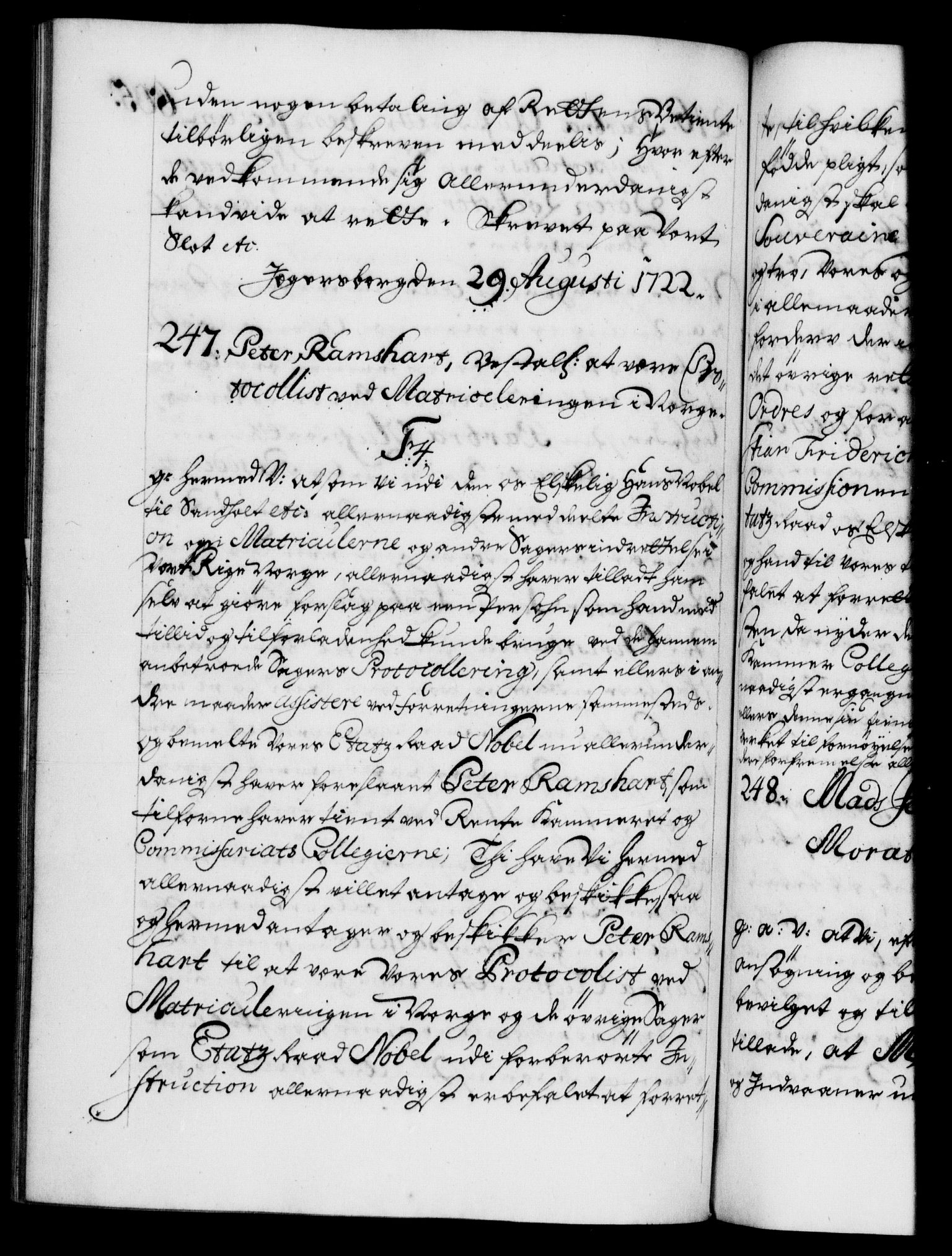 Danske Kanselli 1572-1799, AV/RA-EA-3023/F/Fc/Fca/Fcaa/L0023: Norske registre, 1720-1722, p. 605b