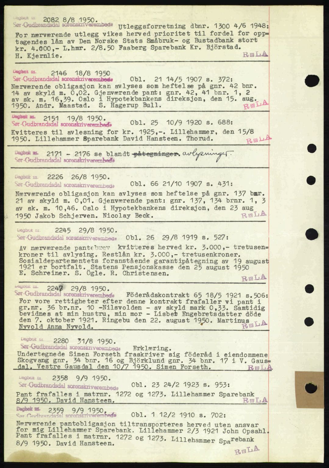 Sør-Gudbrandsdal tingrett, SAH/TING-004/H/Hb/Hbf/L0004: Mortgage book no. C5b, 1945-1951, Diary no: : 2082/1950