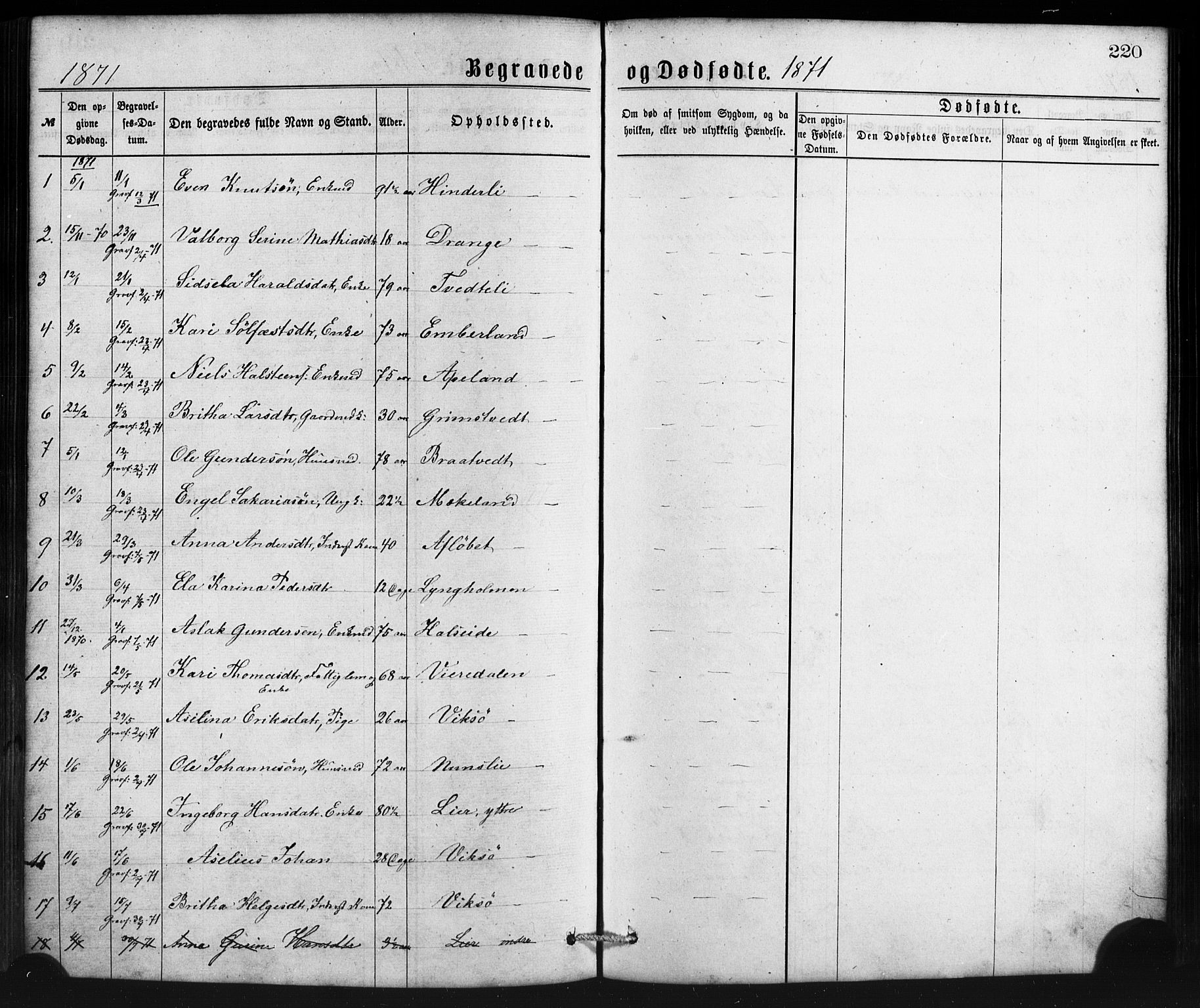 Sveio Sokneprestembete, AV/SAB-A-78501/H/Haa: Parish register (official) no. B 1, 1870-1883, p. 220