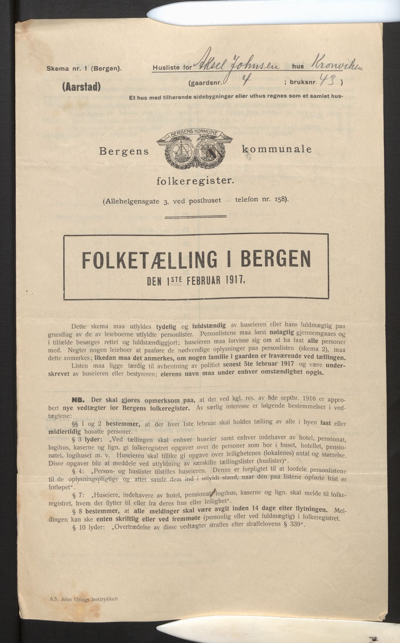 SAB, Municipal Census 1917 for Bergen, 1917, p. 47272