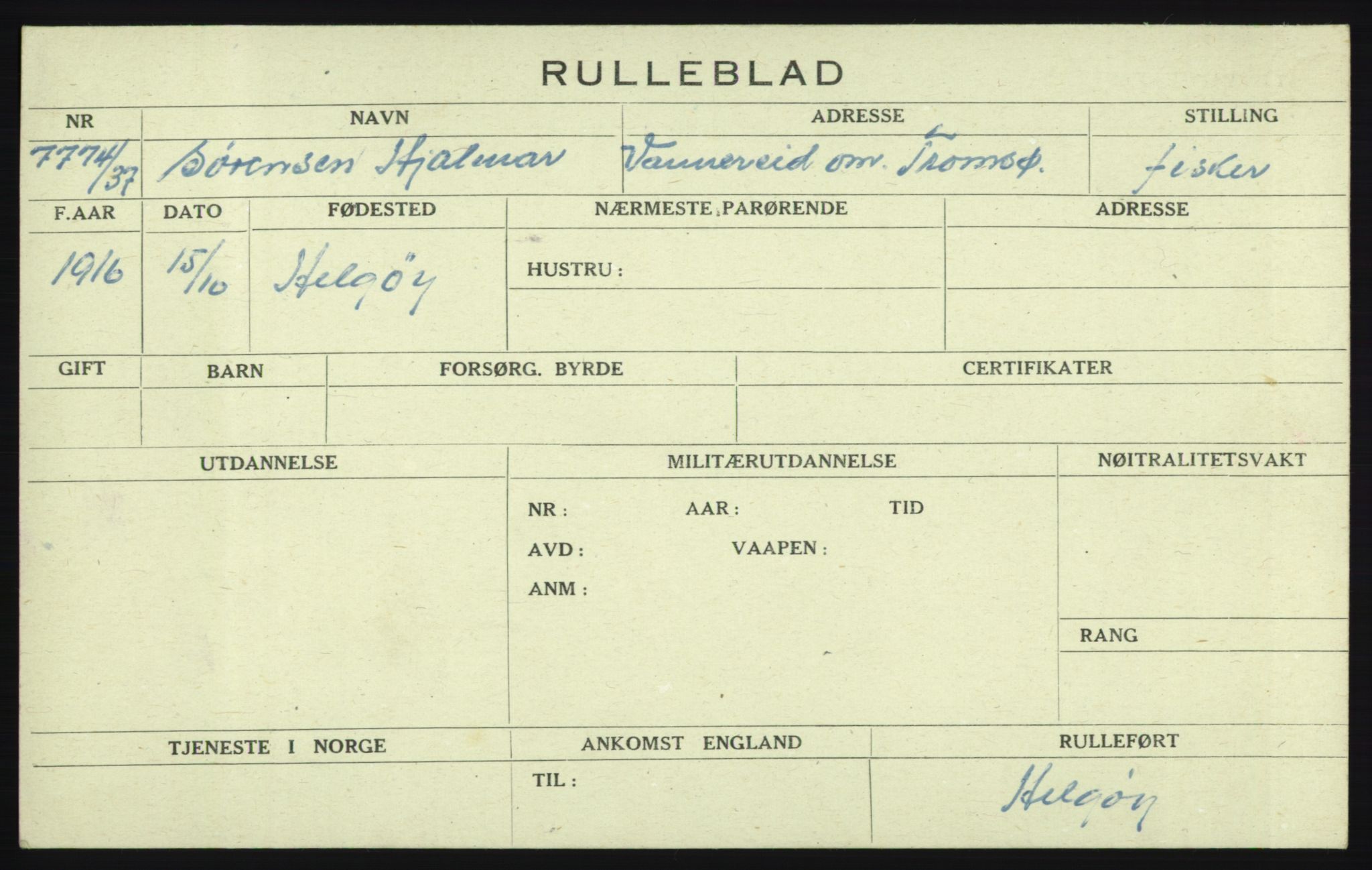 Forsvaret, Troms infanteriregiment nr. 16, AV/RA-RAFA-3146/P/Pa/L0021: Rulleblad for regimentets menige mannskaper, årsklasse 1937, 1937, p. 1157