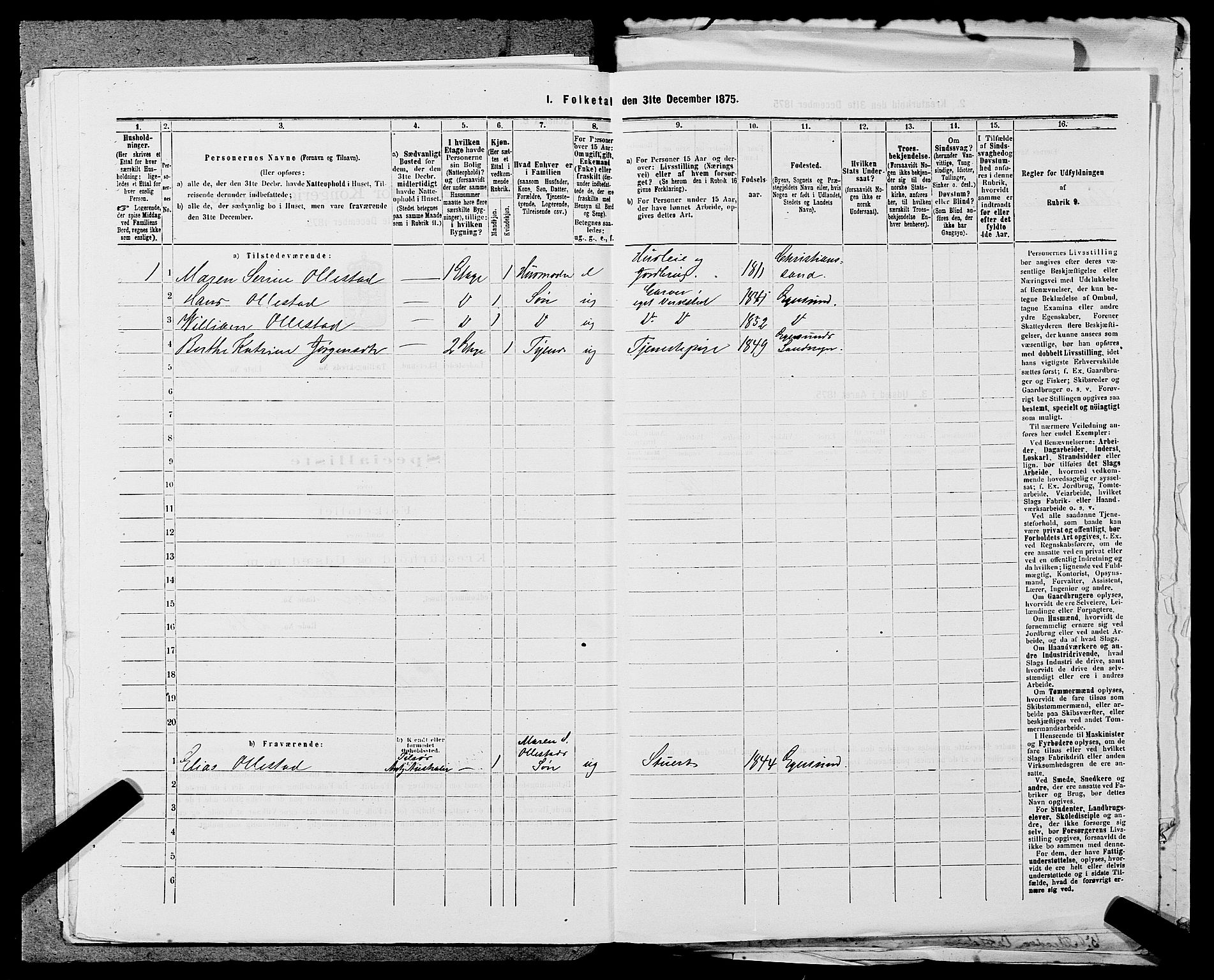 SAST, 1875 census for 1101B Eigersund parish, Egersund town, 1875, p. 427